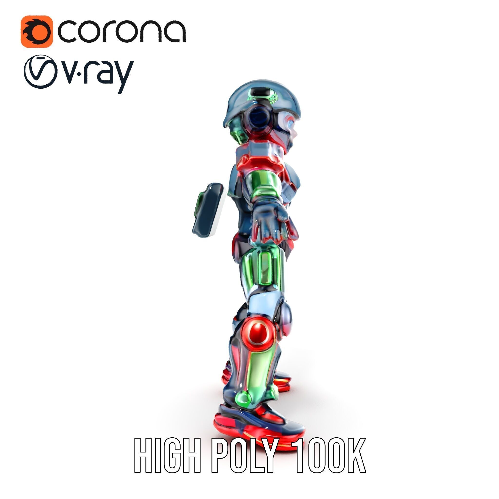 Neon Tech Warrior Rigged and Animated D Character Model Low-poly 3D model_28