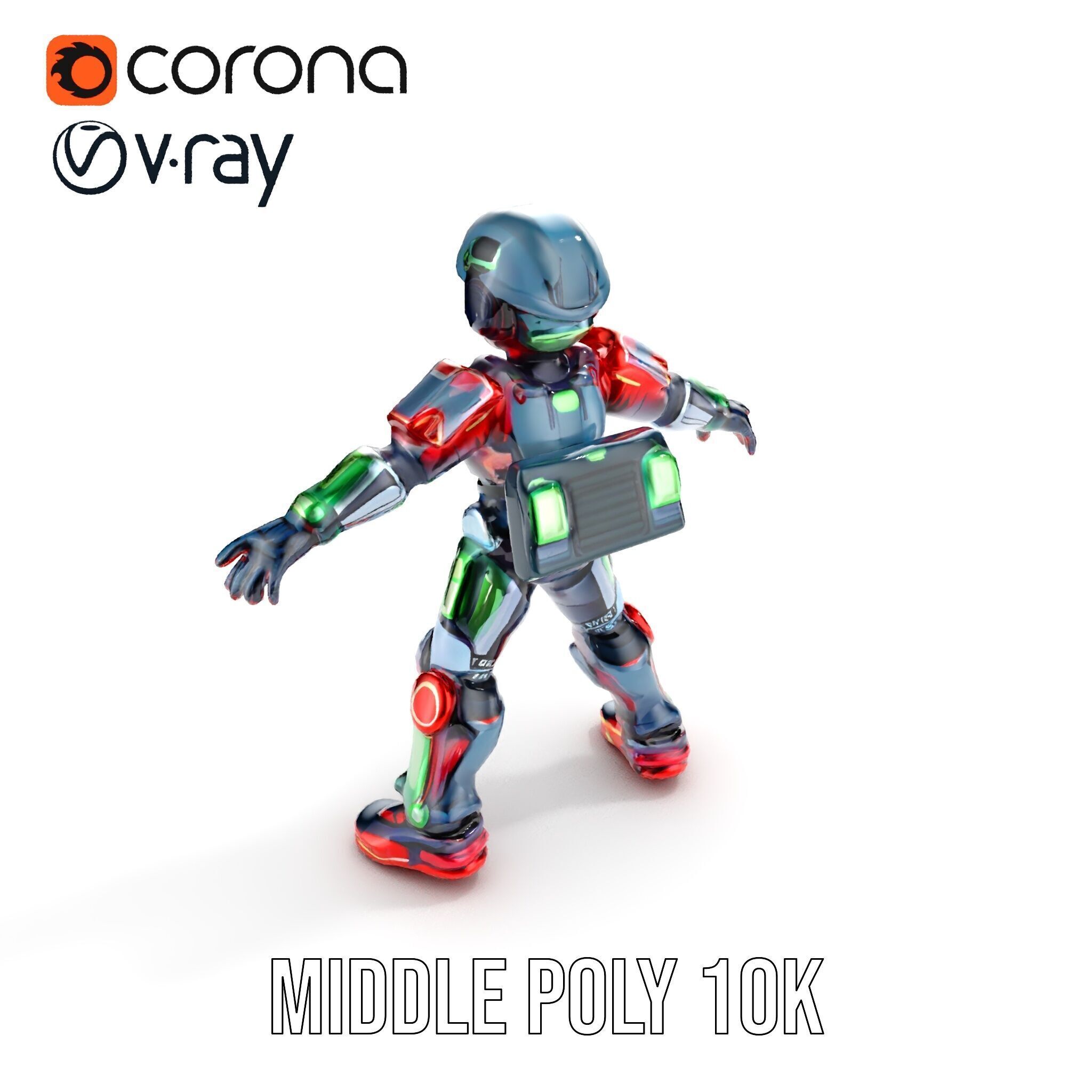 Neon Tech Warrior Rigged and Animated D Character Model Low-poly 3D model_18