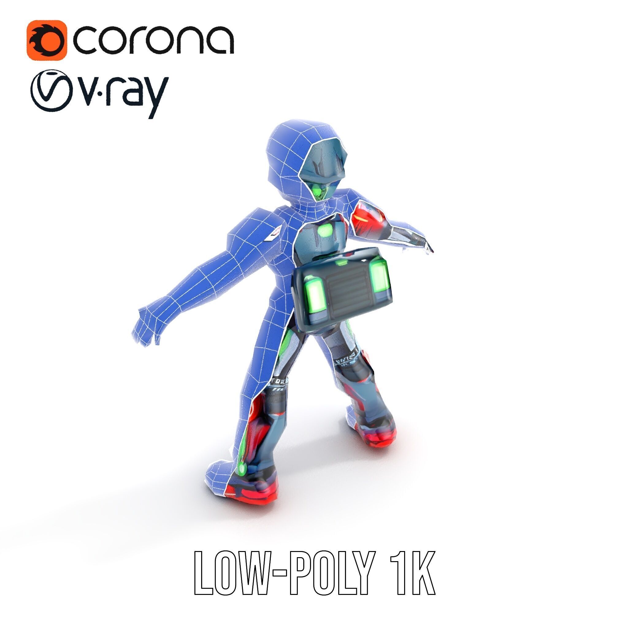 Neon Tech Warrior Rigged and Animated D Character Model Low-poly 3D model_30