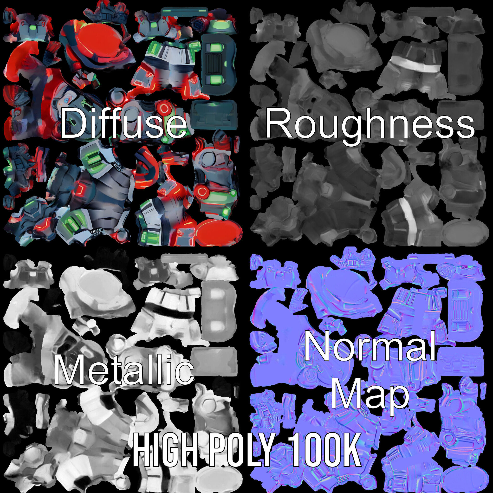 Neon Tech Warrior Rigged and Animated D Character Model Low-poly 3D model_4