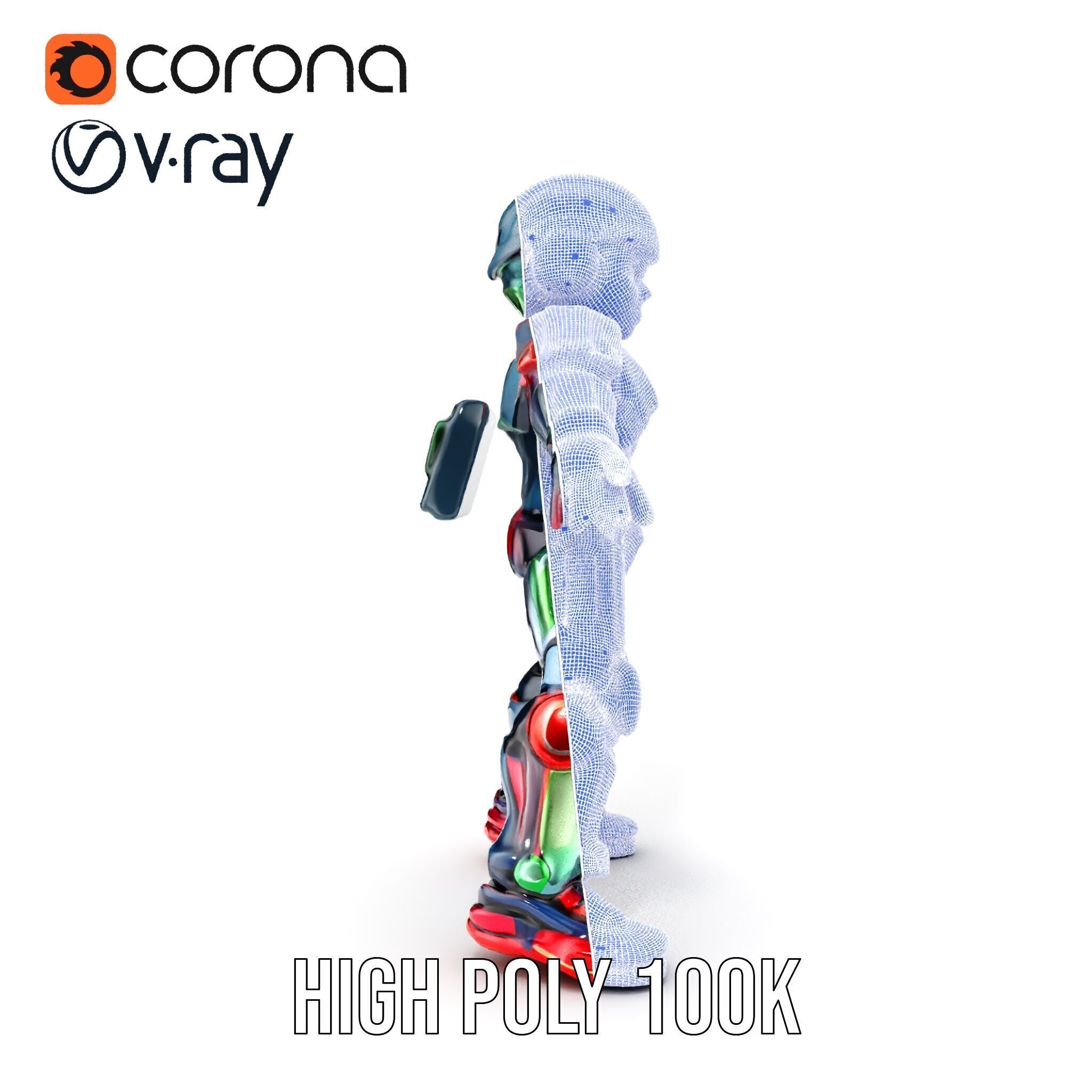 Neon Tech Warrior Rigged and Animated D Character Model Low-poly 3D model_38