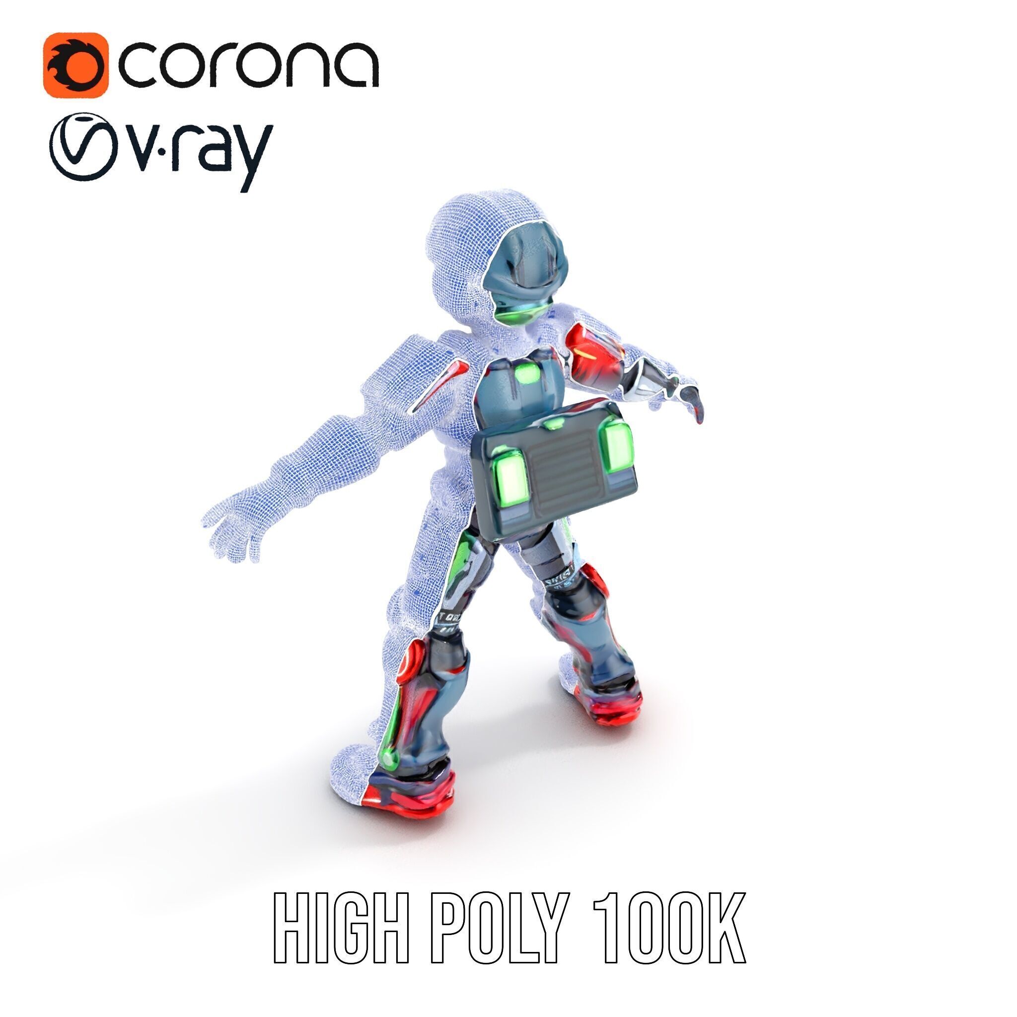 Neon Tech Warrior Rigged and Animated D Character Model Low-poly 3D model_36