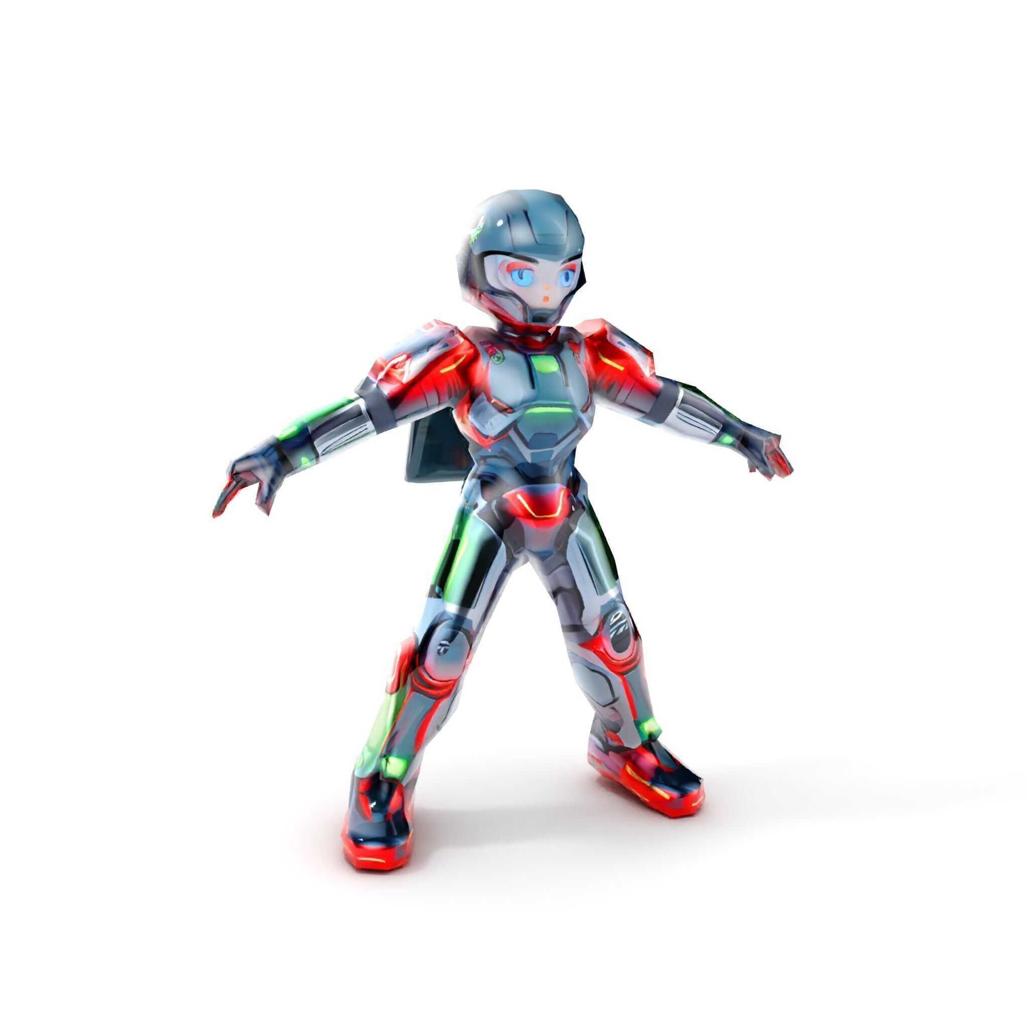 Neon Tech Warrior Rigged and Animated D Character Model Low-poly 3D model_8