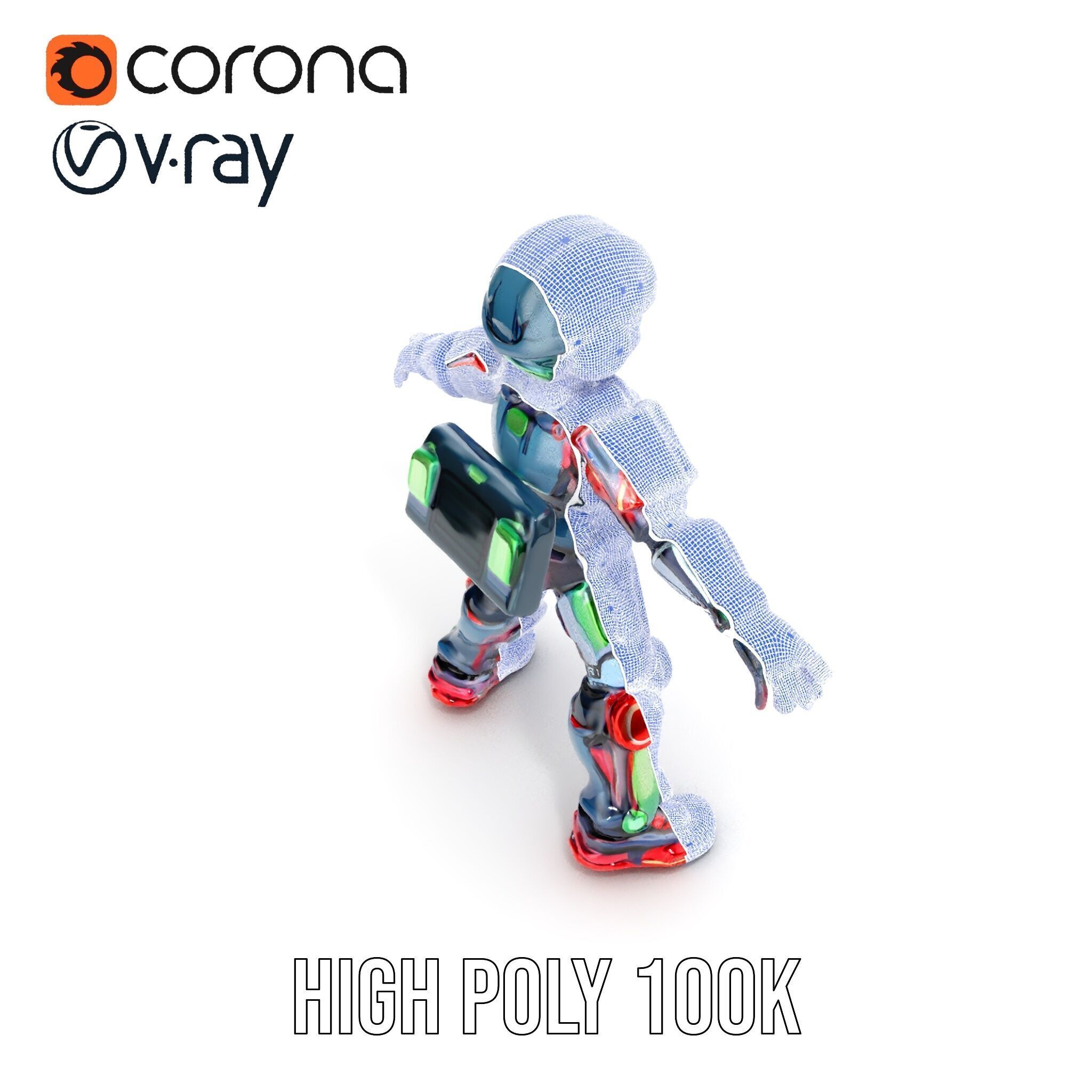 Neon Tech Warrior Rigged and Animated D Character Model Low-poly 3D model_41