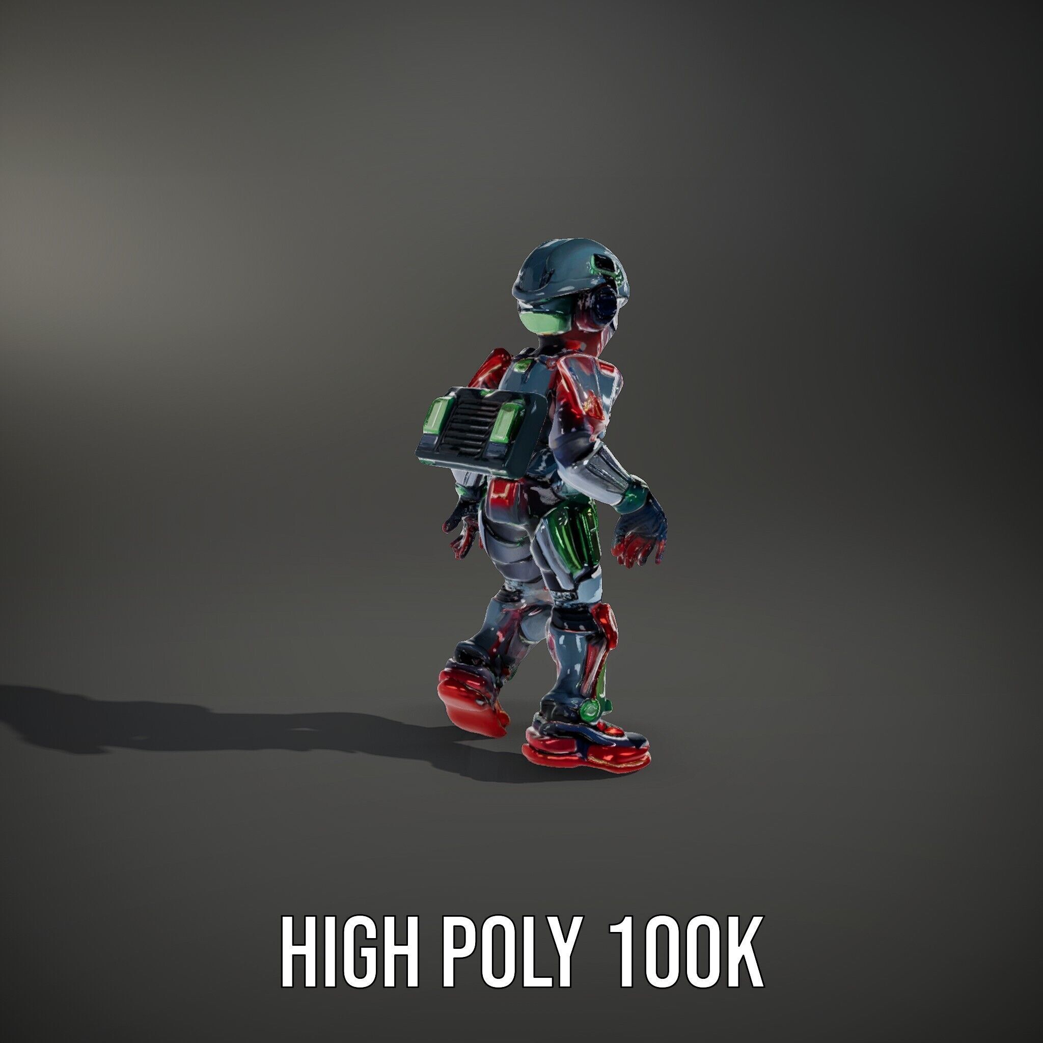 Neon Tech Warrior Rigged and Animated D Character Model Low-poly 3D model_15