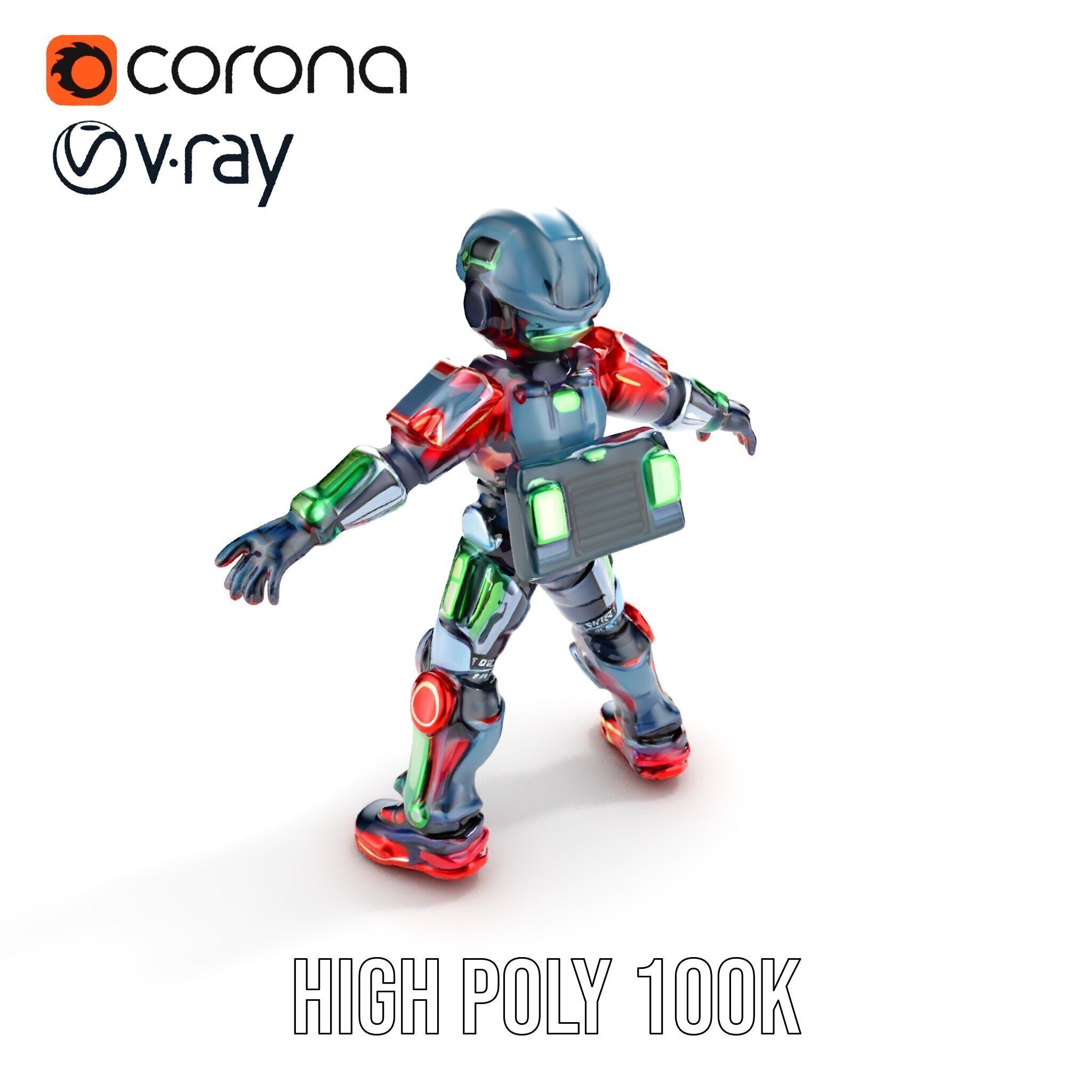 Neon Tech Warrior Rigged and Animated D Character Model Low-poly 3D model_31