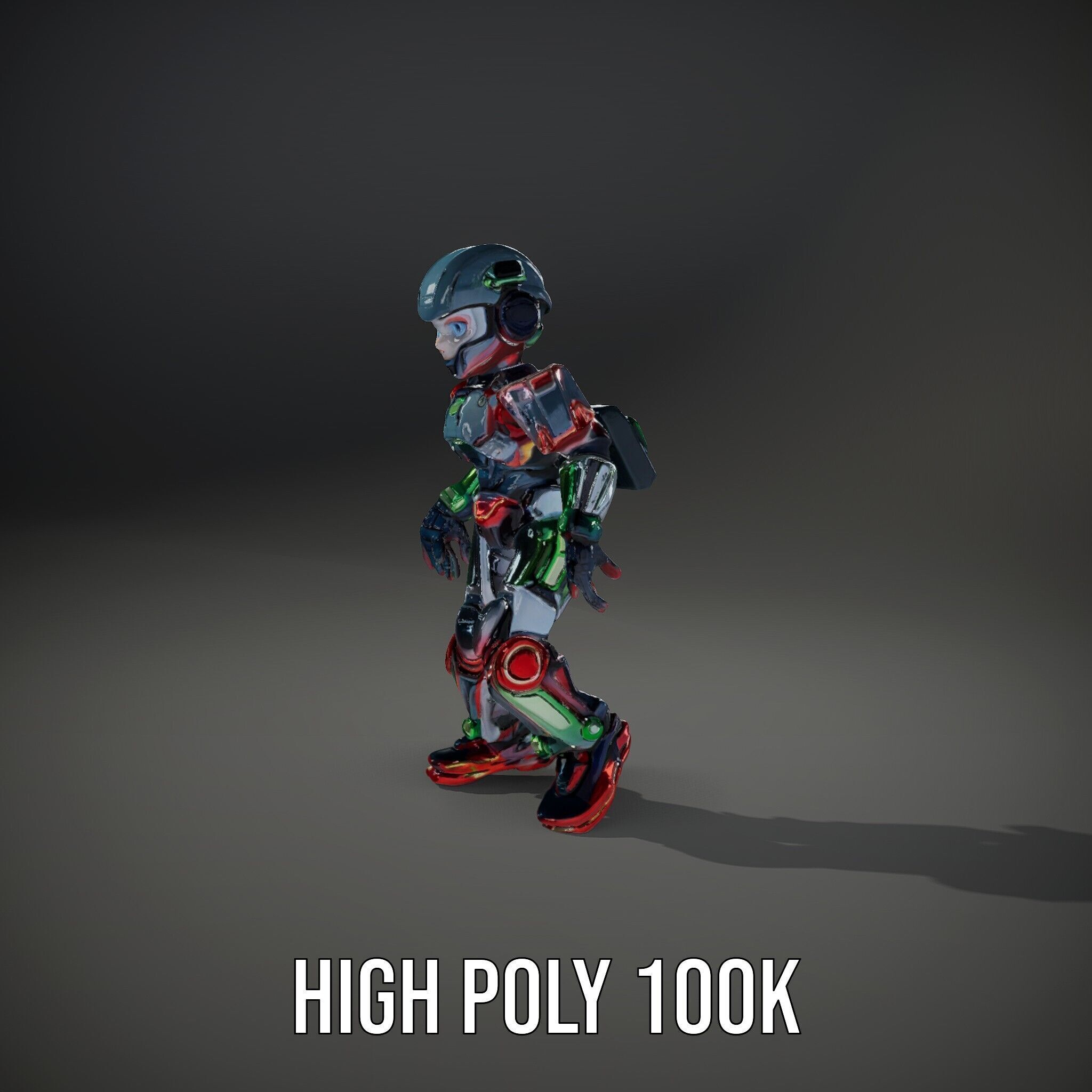 Neon Tech Warrior Rigged and Animated D Character Model Low-poly 3D model_9