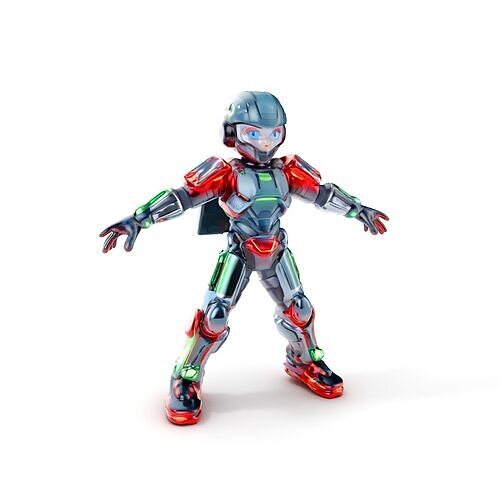 Neon Tech Warrior Rigged and Animated D Character Model Low-poly 3D model