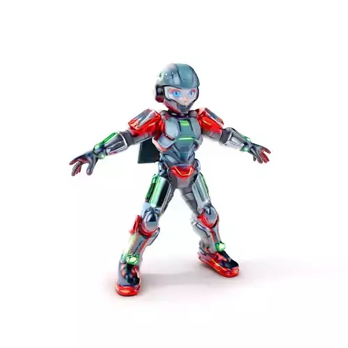 Neon Tech Warrior Rigged and Animated D Character Model Low-poly 3D model