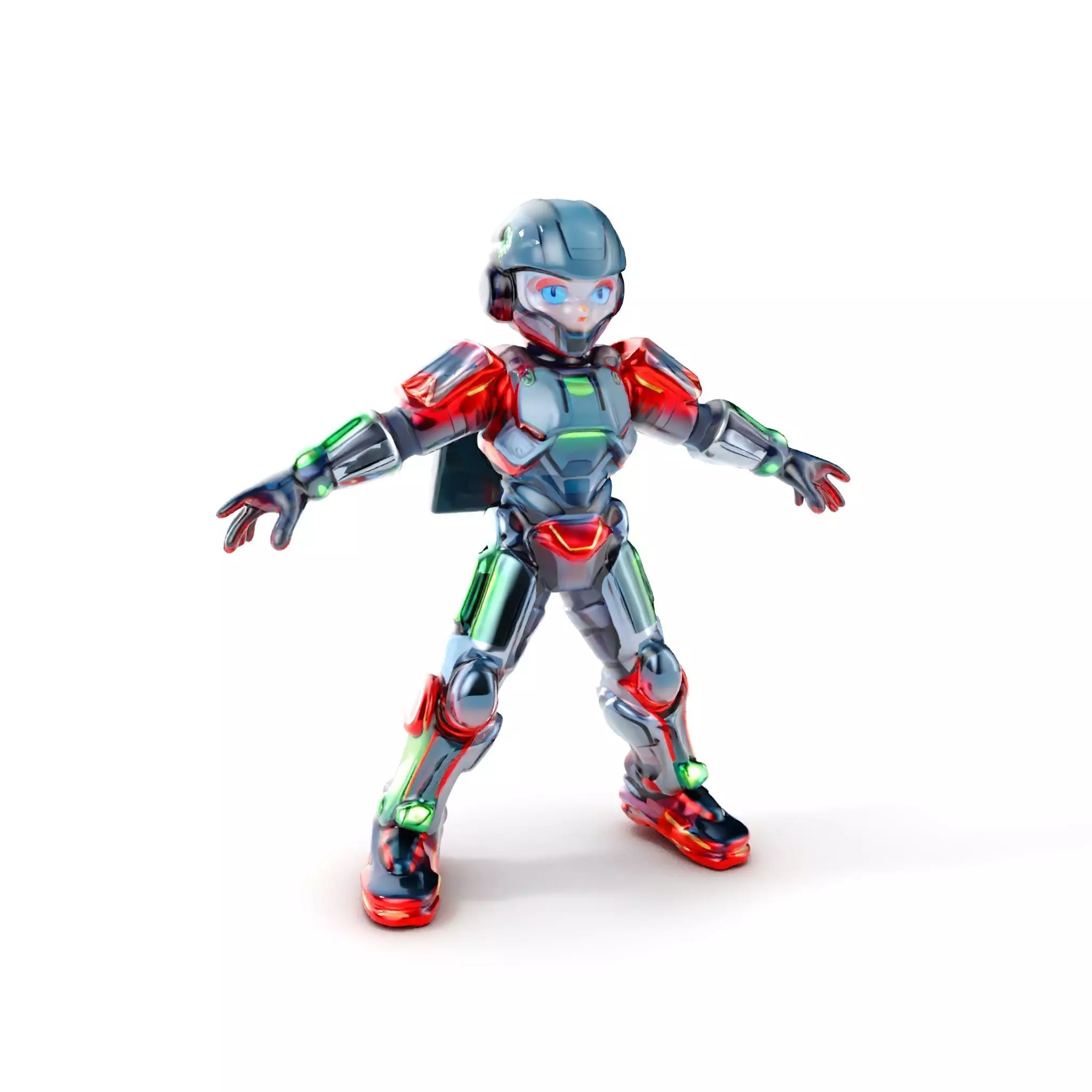 Neon Tech Warrior Rigged and Animated D Character Model Low-poly 3D model_0