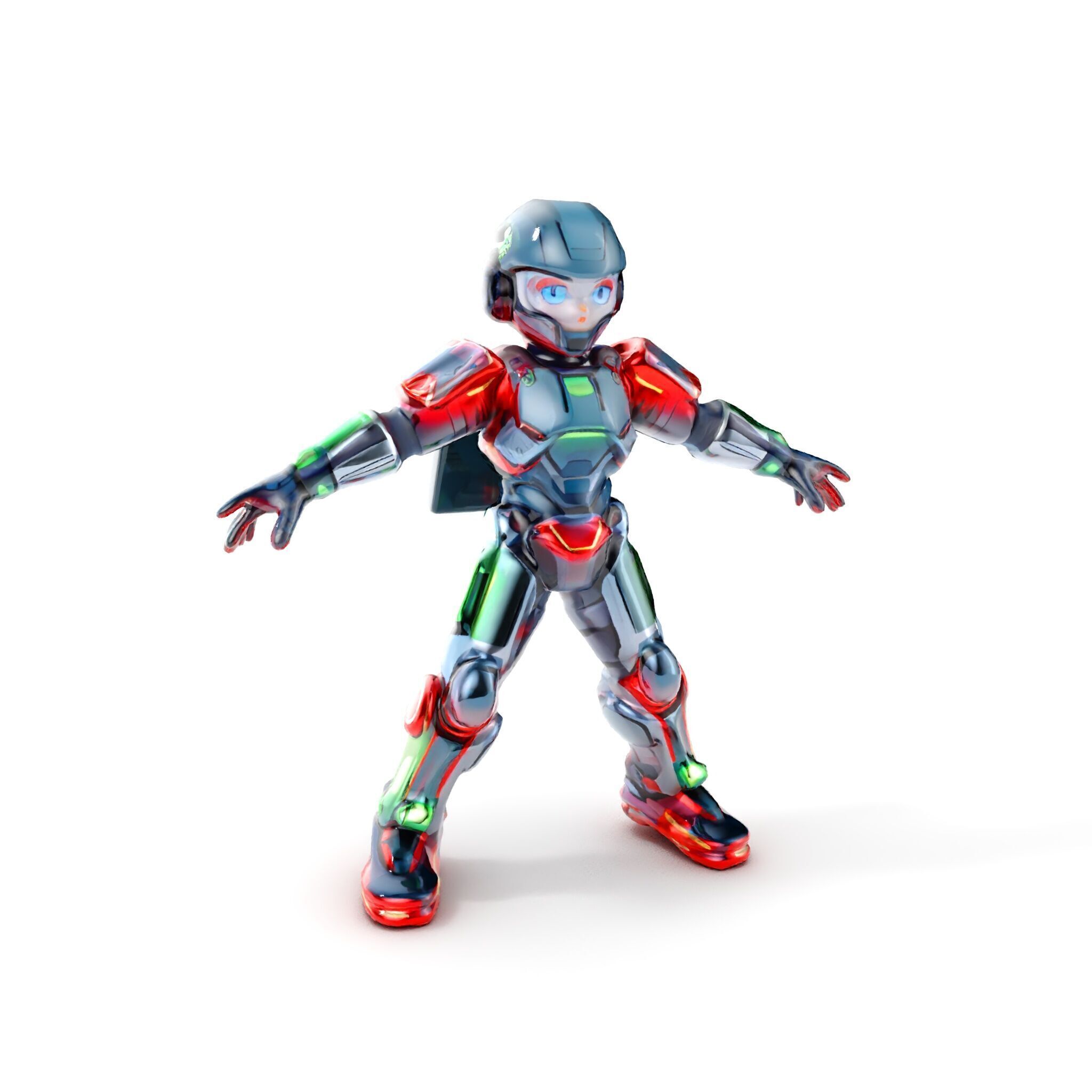 Neon Tech Warrior Rigged and Animated D Character Model Low-poly 3D model_13