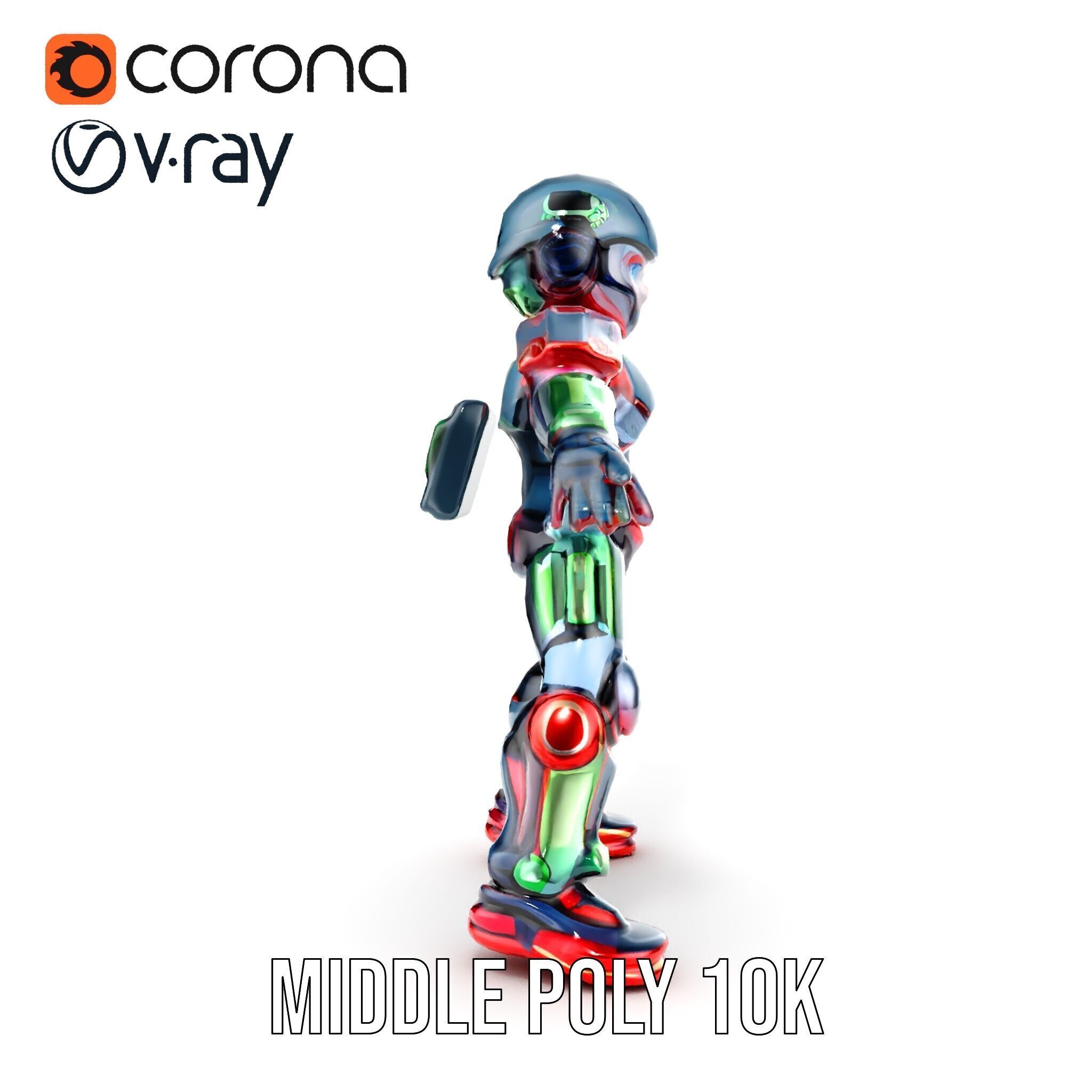 Neon Tech Warrior Rigged and Animated D Character Model Low-poly 3D model_34