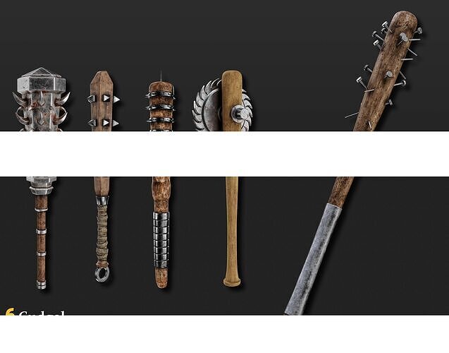 6 Medieval Cudgel Game Ready Low-poly 3D model