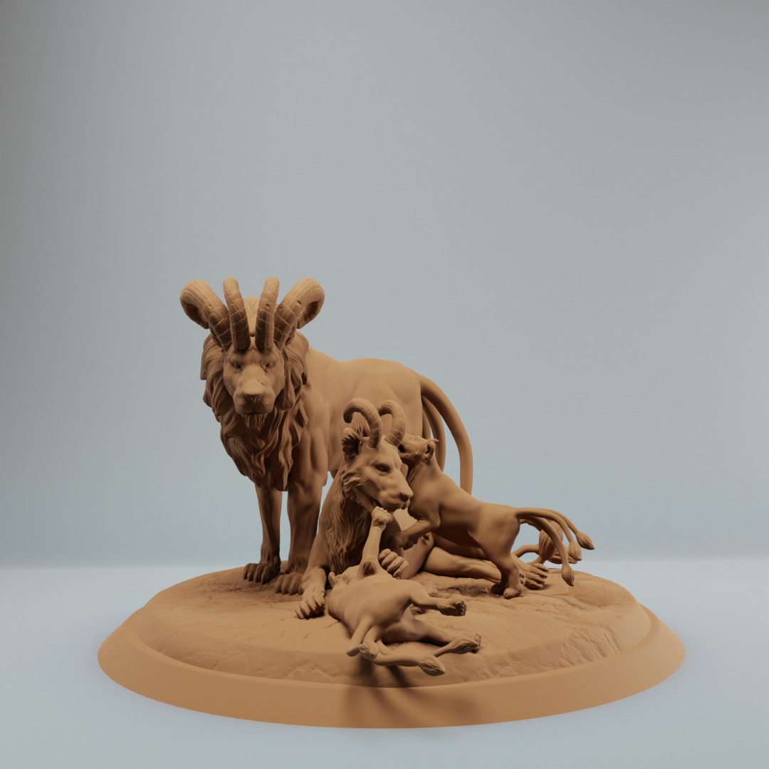 Fantasy Lion Family Resting Supported 3D print model_1