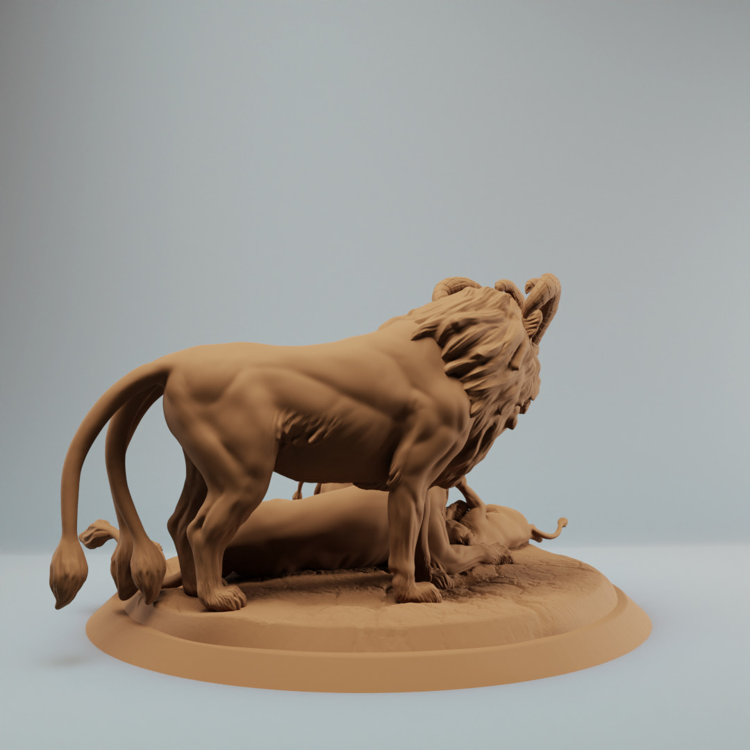 Fantasy Lion Family Resting Supported 3D print model_4