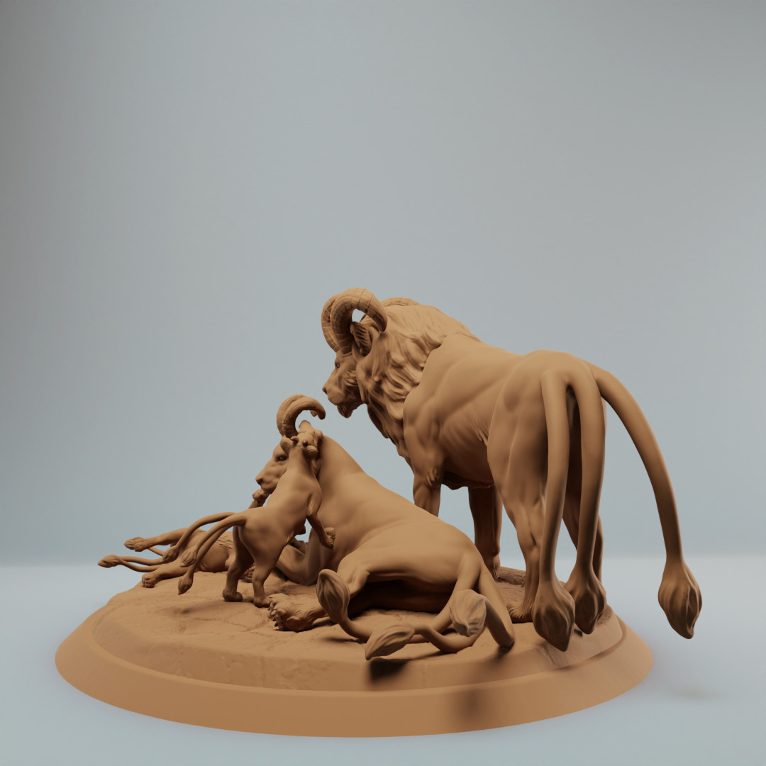 Fantasy Lion Family Resting Supported 3D print model_3