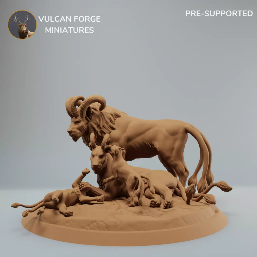 Fantasy Lion Family Resting Supported 3D print model_0