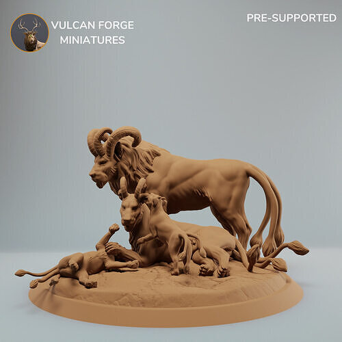 Fantasy Lion Family Resting Supported 3D print model