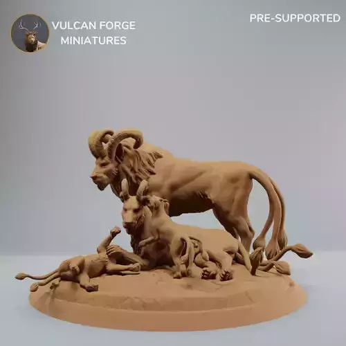 Fantasy Lion Family Resting Supported 3D print model