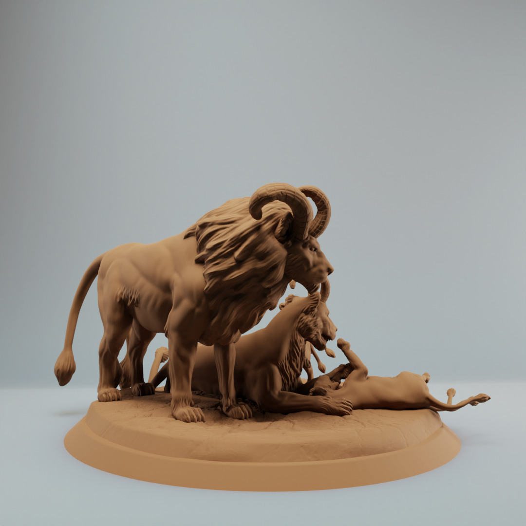 Fantasy Lion Family Resting Supported 3D print model_2