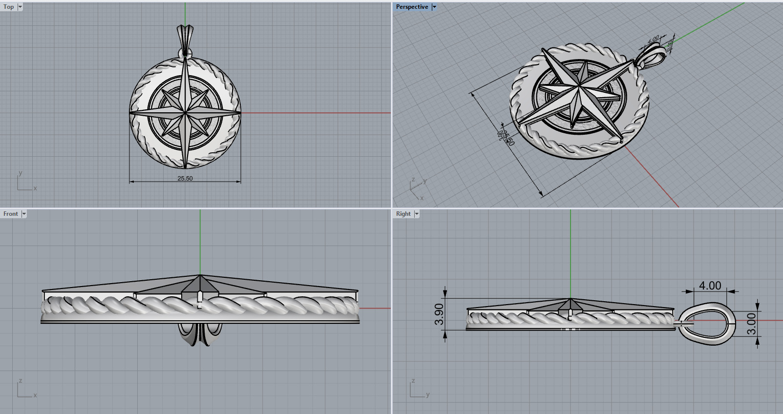 Compass pendant model 1352 3D print model_3