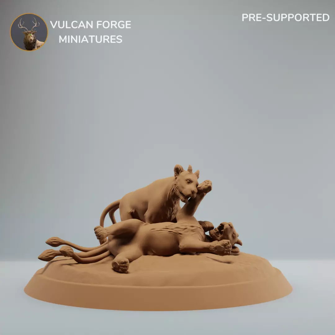 Fantasy Lion Cubs Playing Ashplains Cubs Supported 3D print model