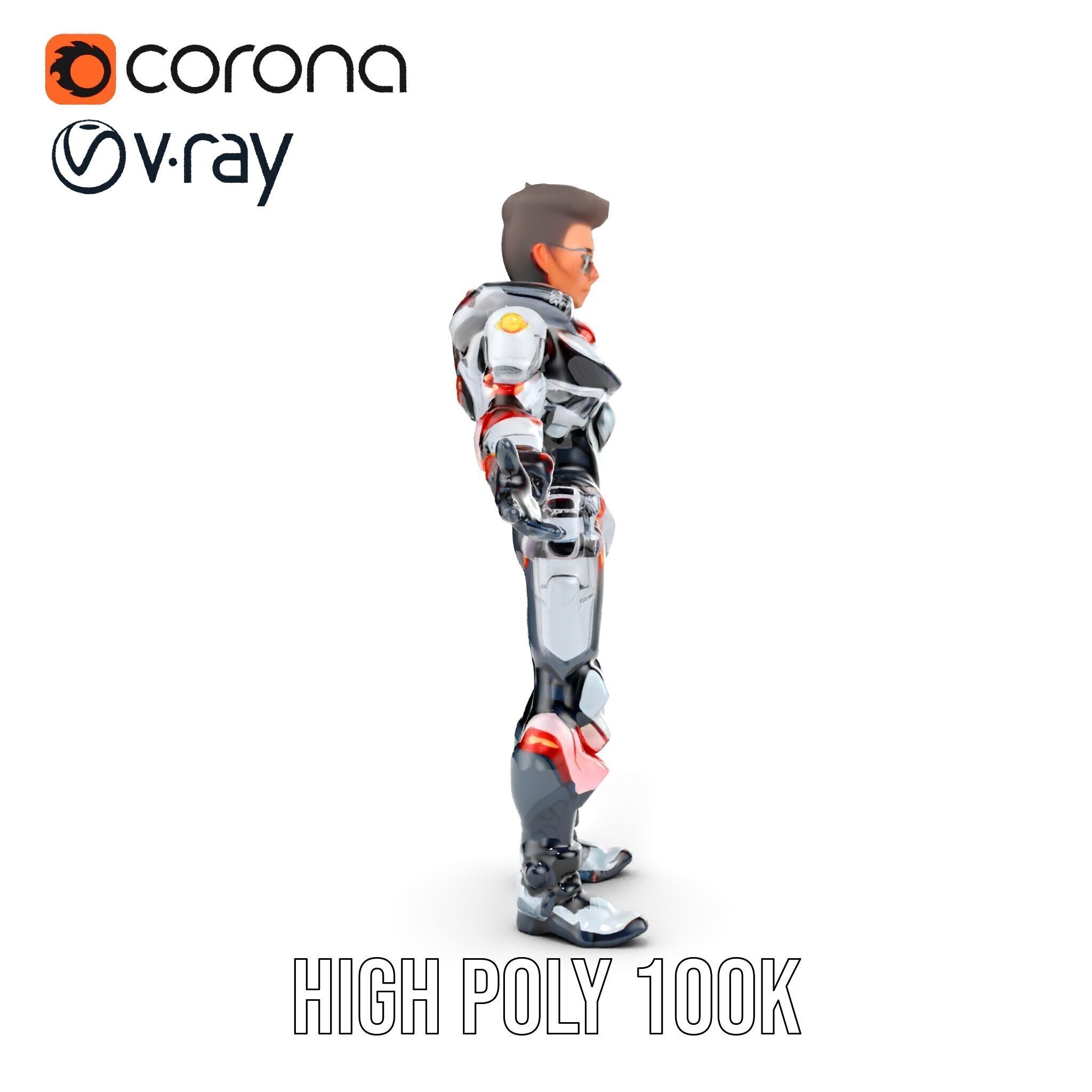 Techno Warrior Rigged and Animated D Character Model Low-poly 3D model_30