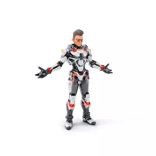Techno Warrior Rigged and Animated D Character Model Low-poly 3D model