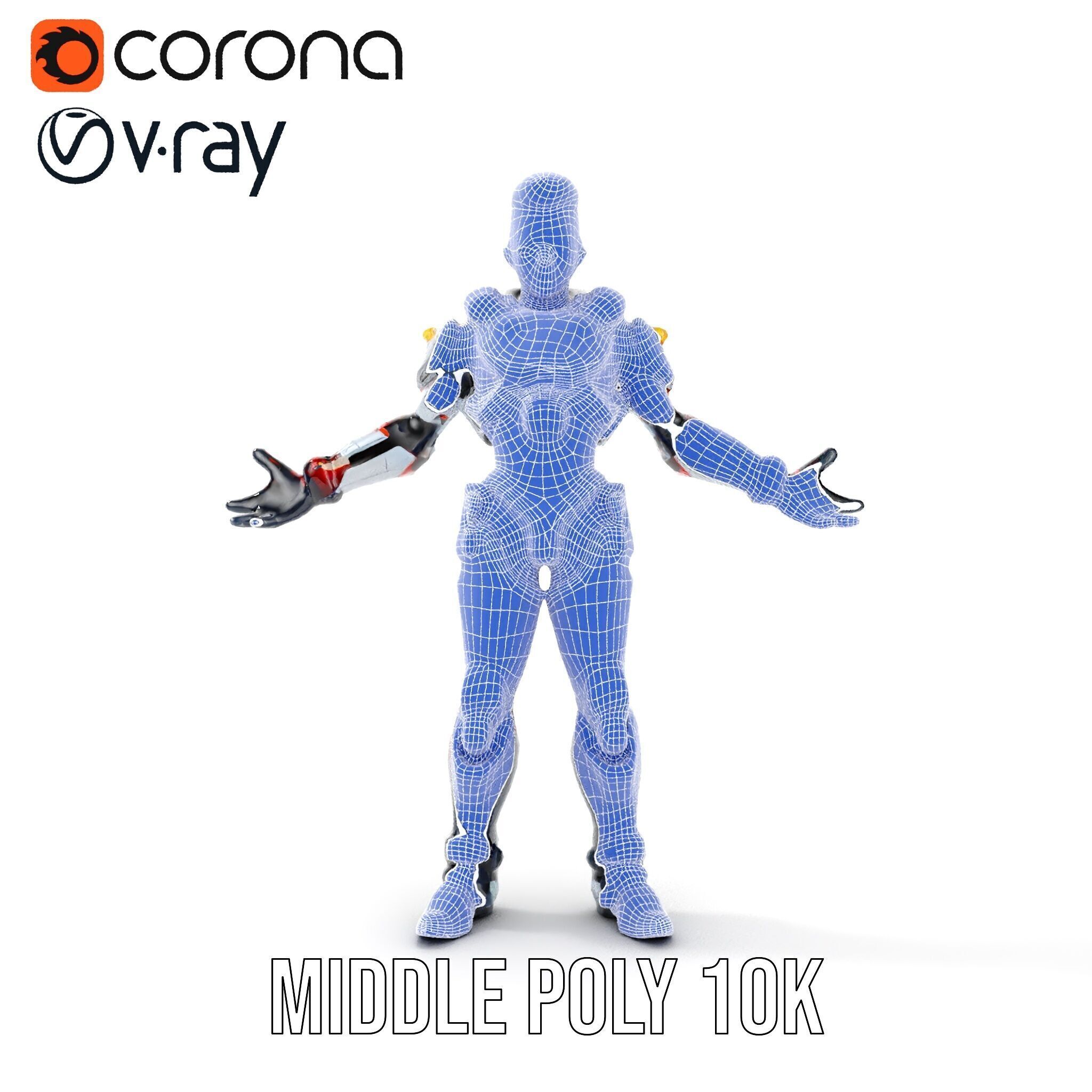 Techno Warrior Rigged and Animated D Character Model Low-poly 3D model_31