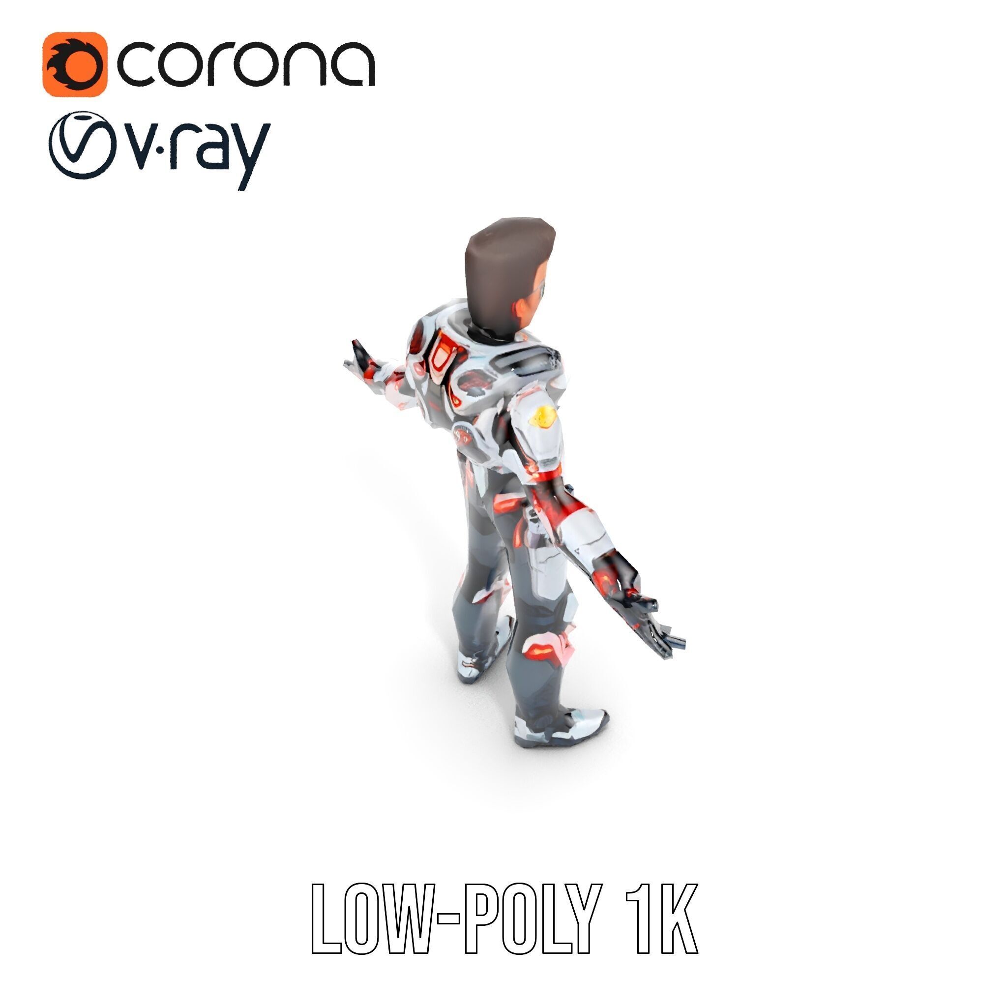 Techno Warrior Rigged and Animated D Character Model Low-poly 3D model_19