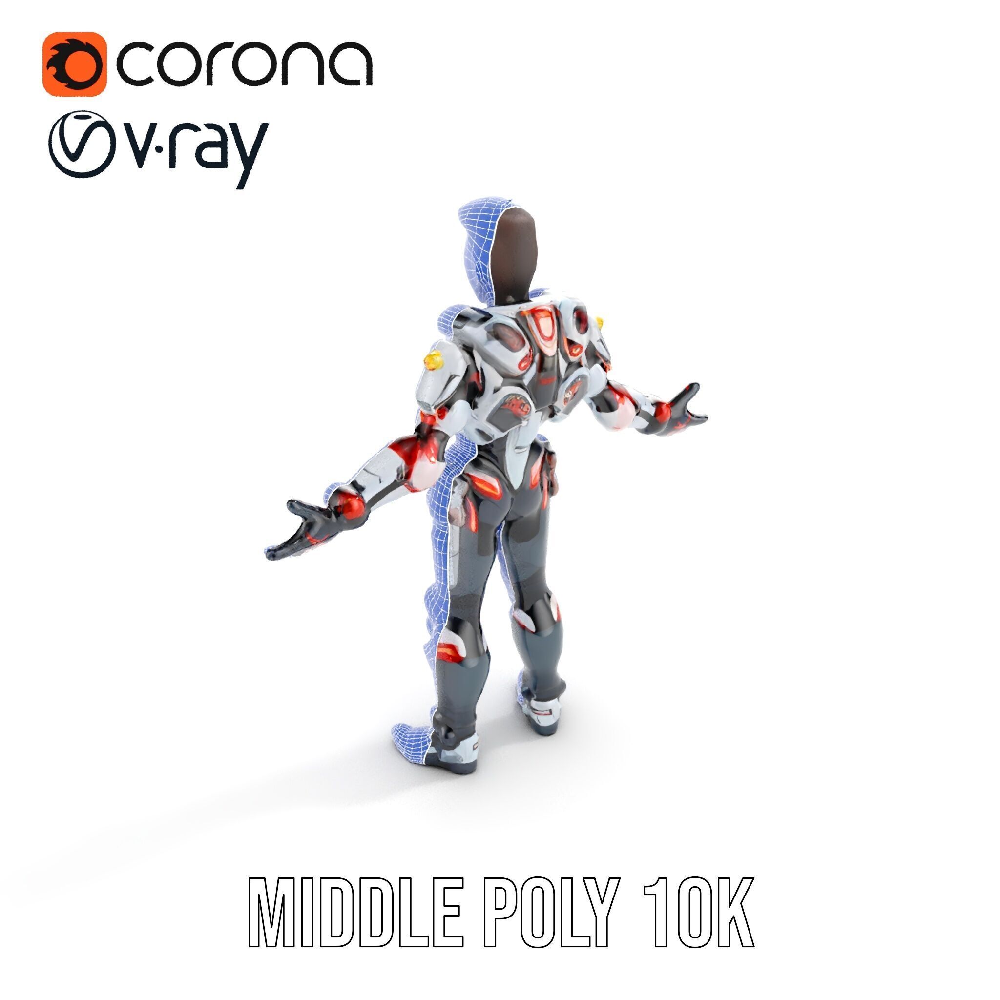 Techno Warrior Rigged and Animated D Character Model Low-poly 3D model_26