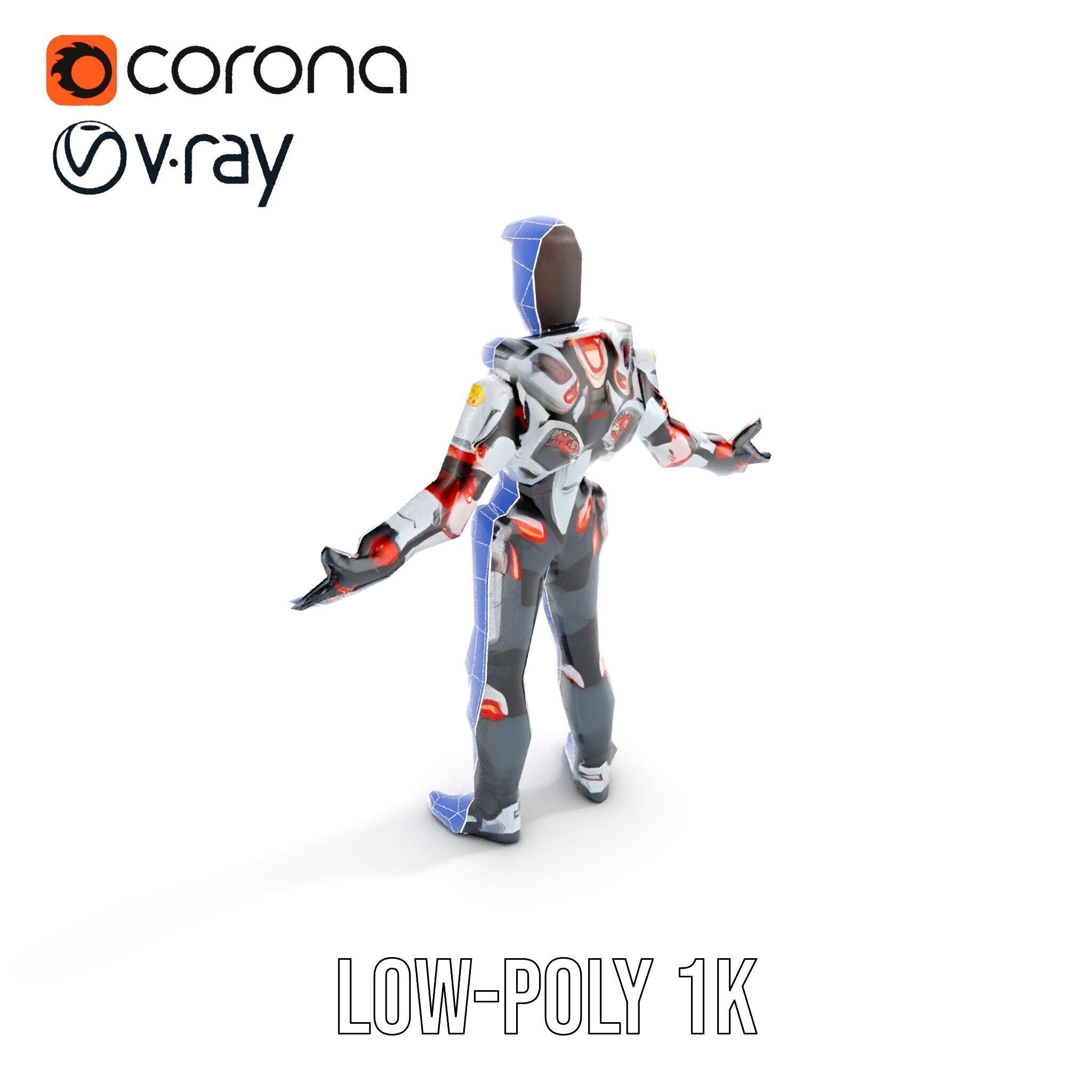 Techno Warrior Rigged and Animated D Character Model Low-poly 3D model_13