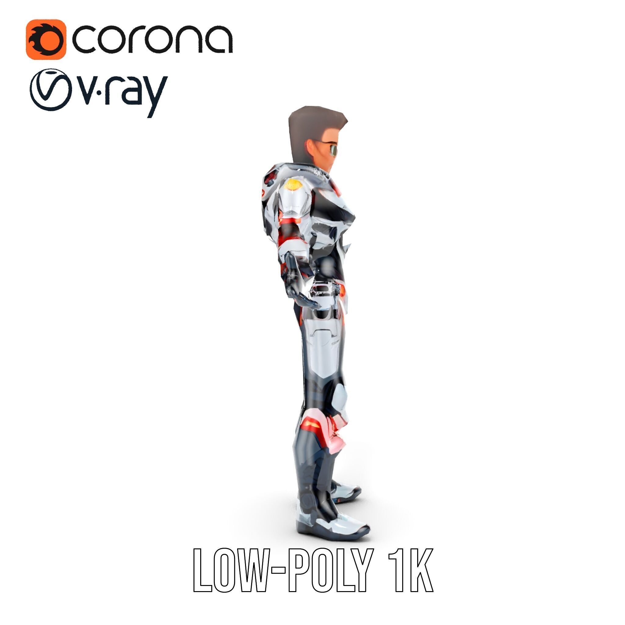 Techno Warrior Rigged and Animated D Character Model Low-poly 3D model_29