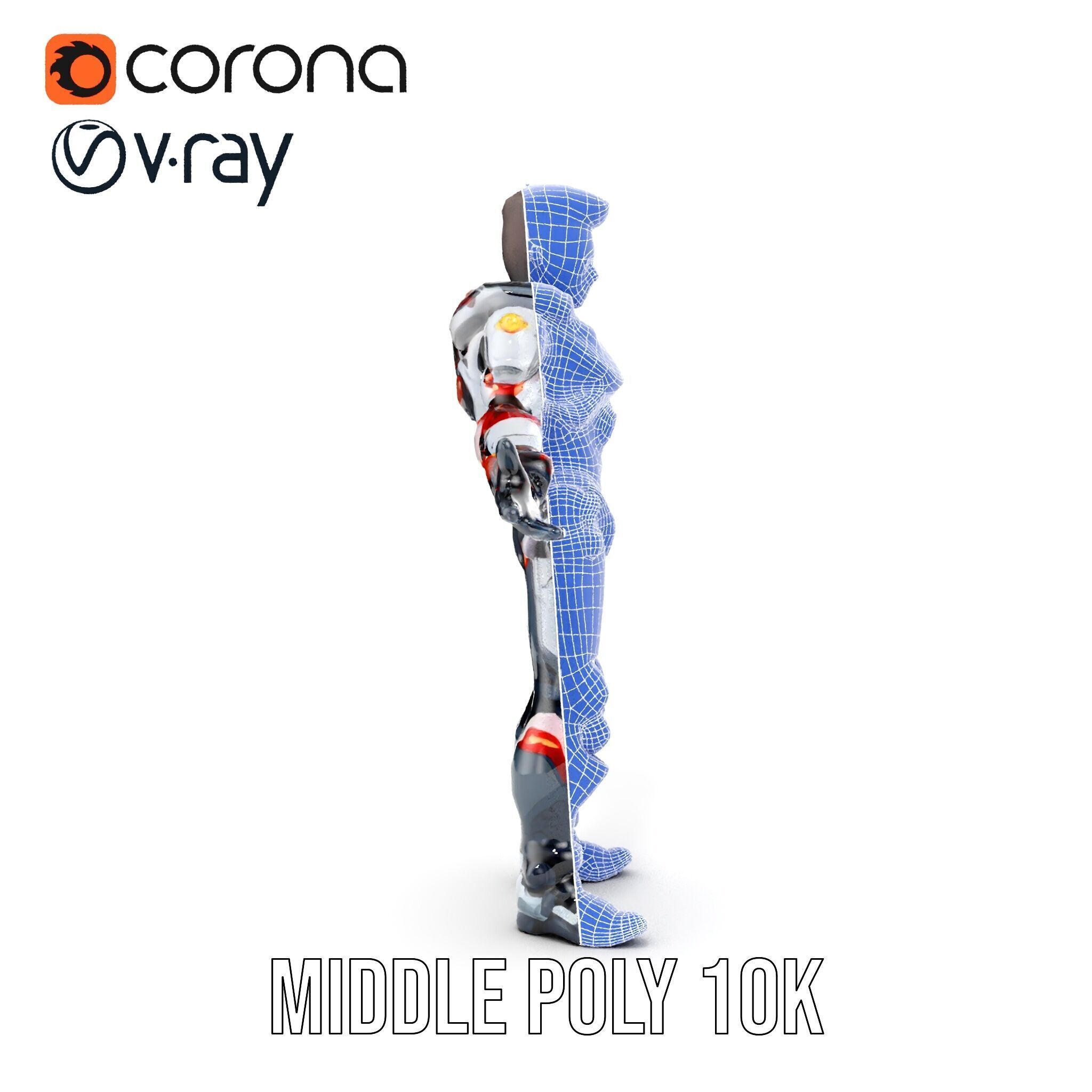 Techno Warrior Rigged and Animated D Character Model Low-poly 3D model_37