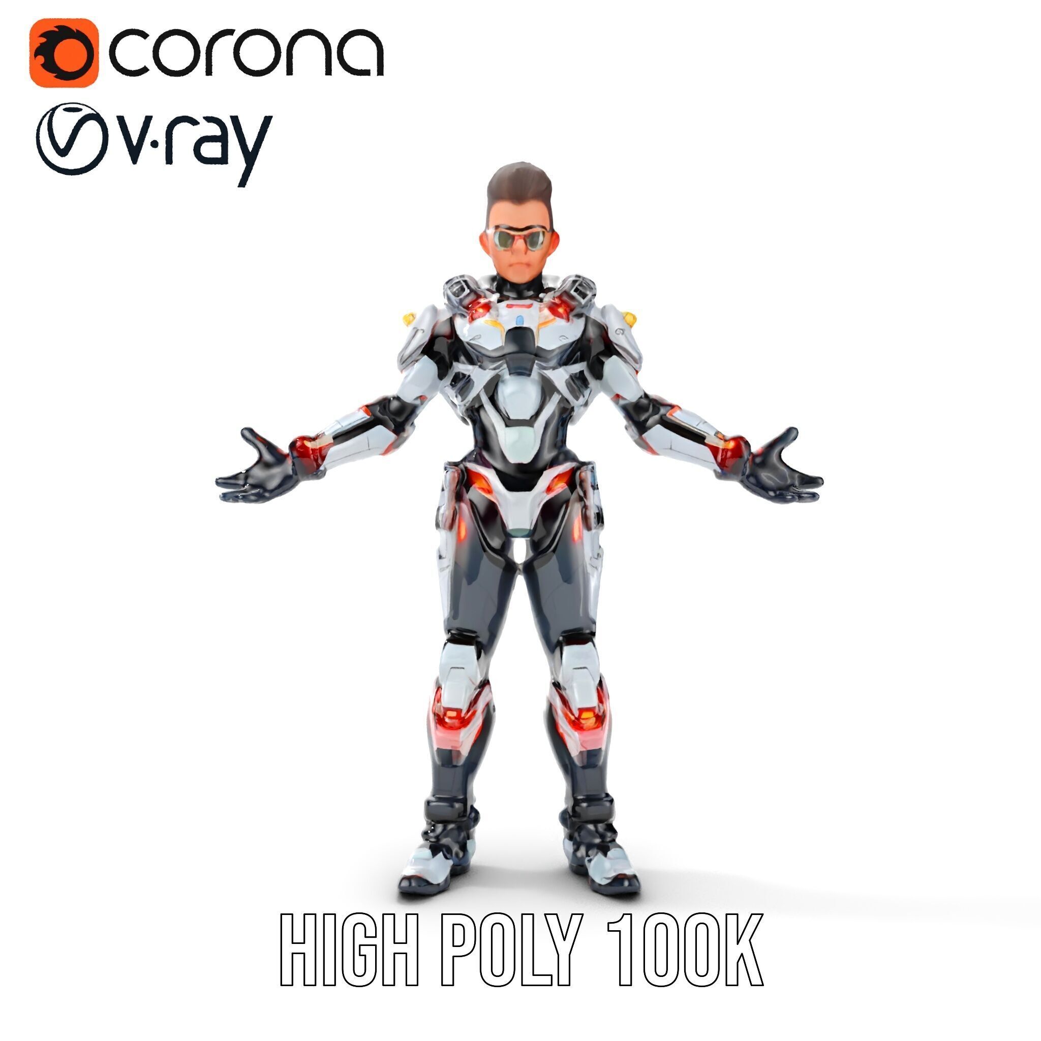 Techno Warrior Rigged and Animated D Character Model Low-poly 3D model_33