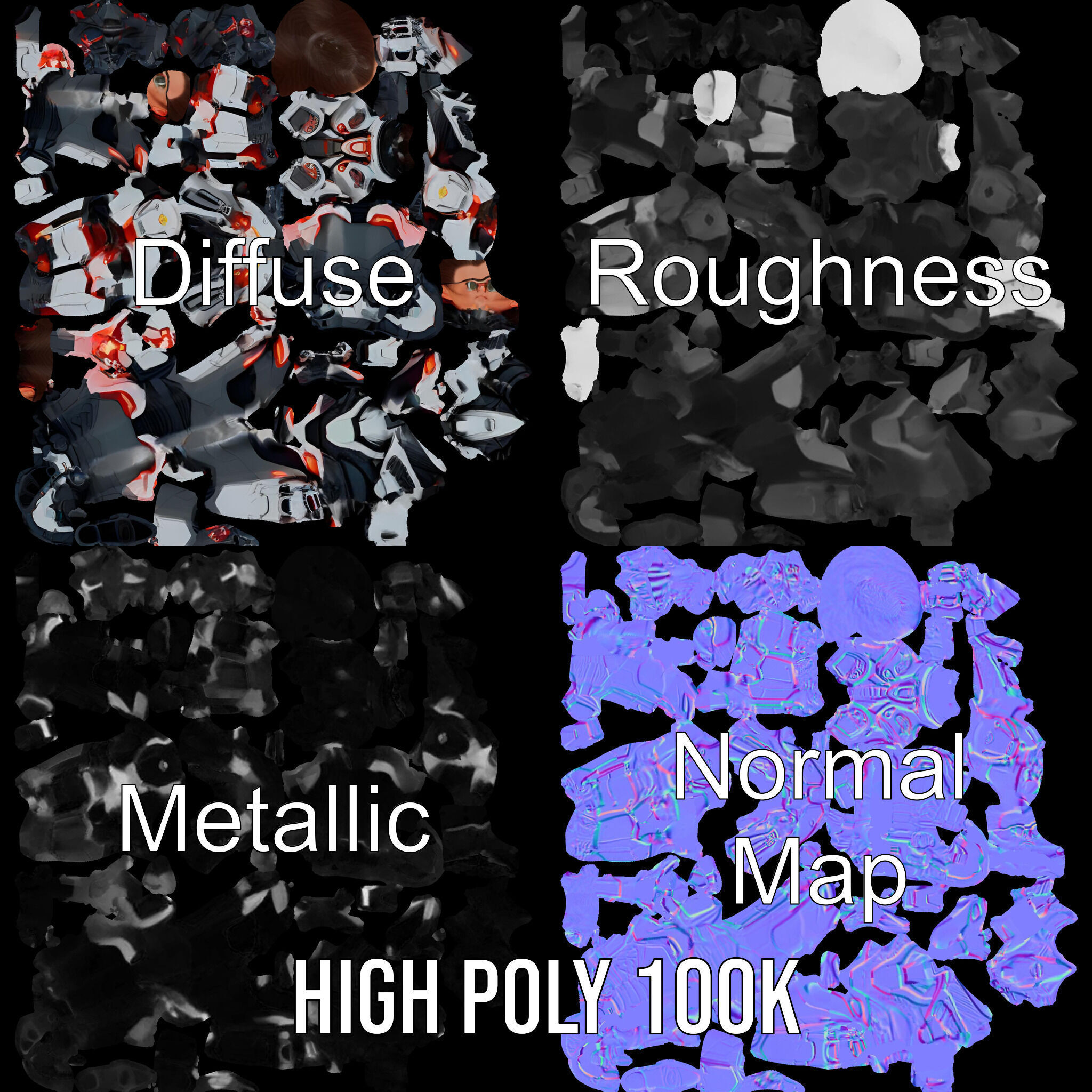 Techno Warrior Rigged and Animated D Character Model Low-poly 3D model_4