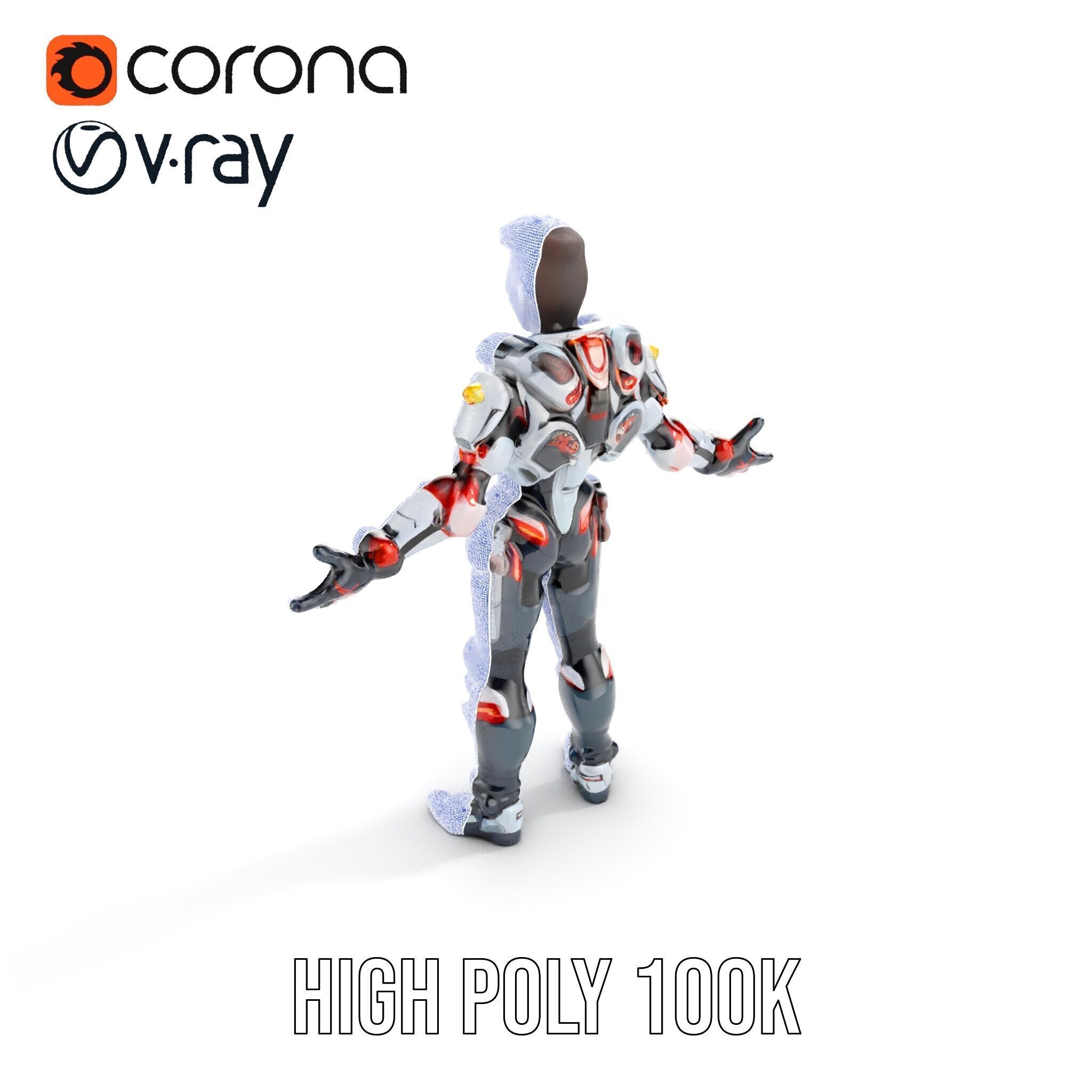 Techno Warrior Rigged and Animated D Character Model Low-poly 3D model_36