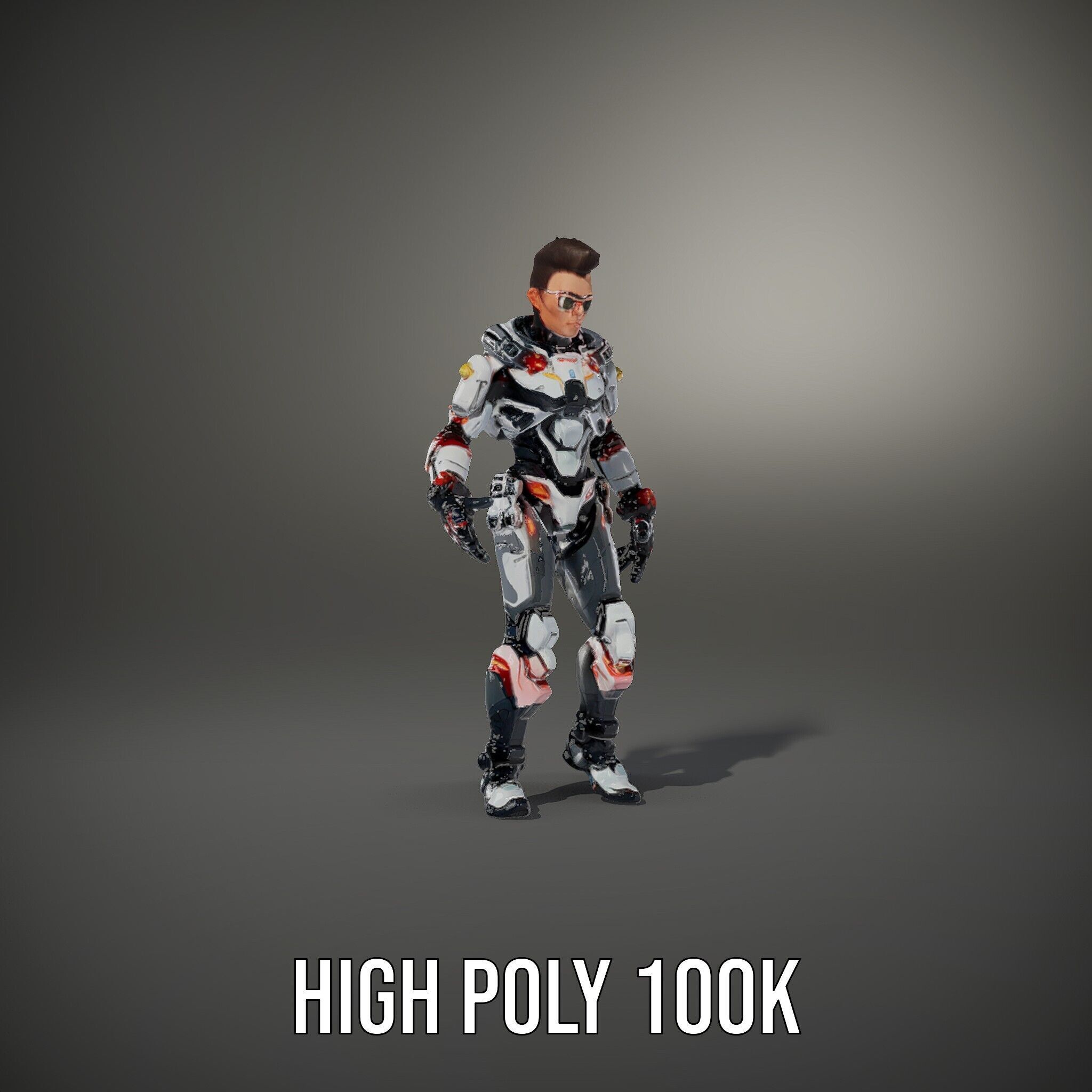 Techno Warrior Rigged and Animated D Character Model Low-poly 3D model_14