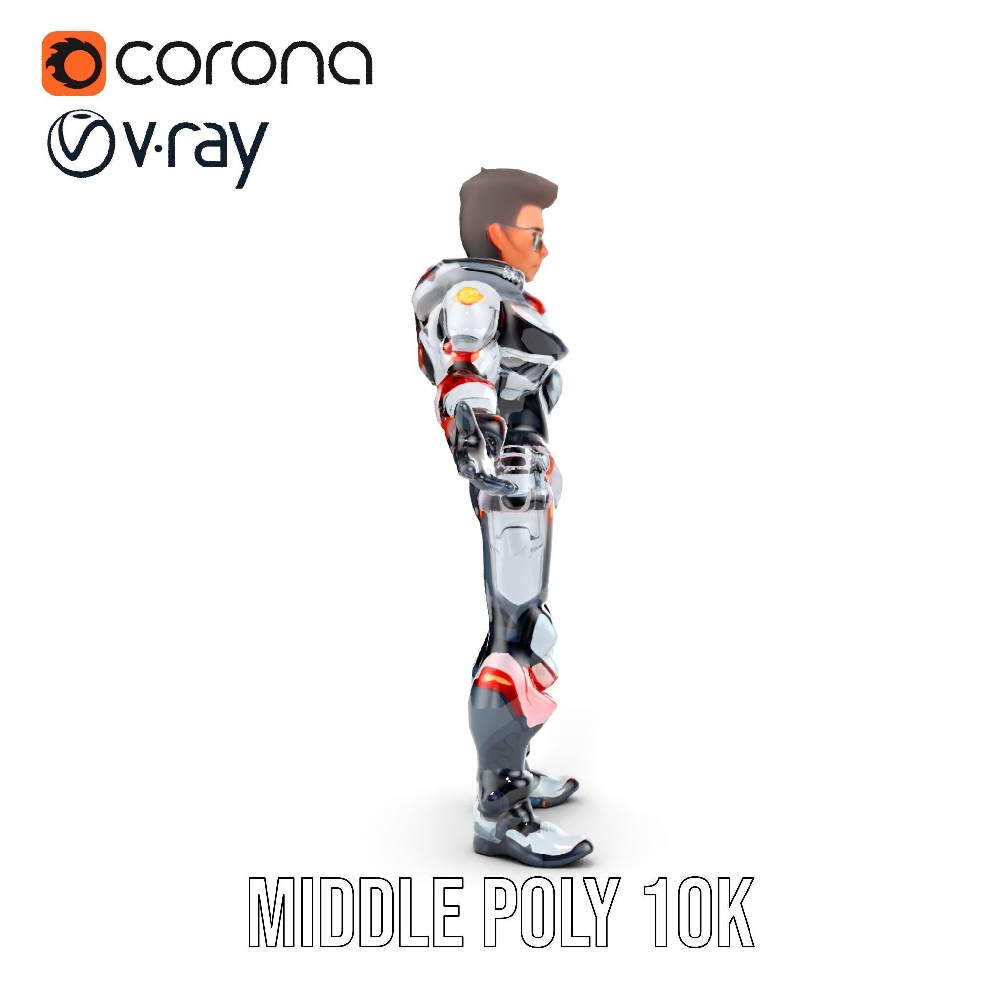 Techno Warrior Rigged and Animated D Character Model Low-poly 3D model_34