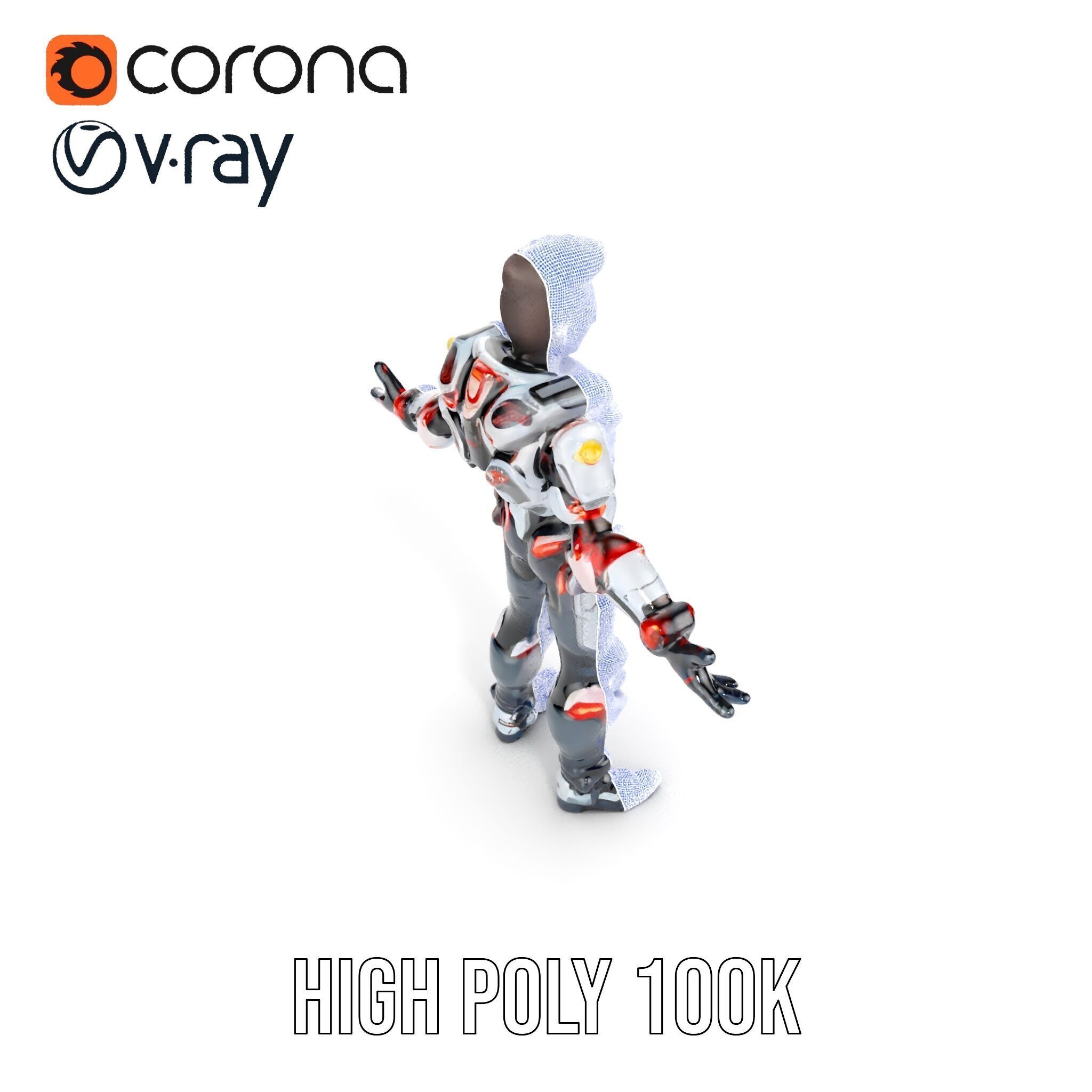 Techno Warrior Rigged and Animated D Character Model Low-poly 3D model_38