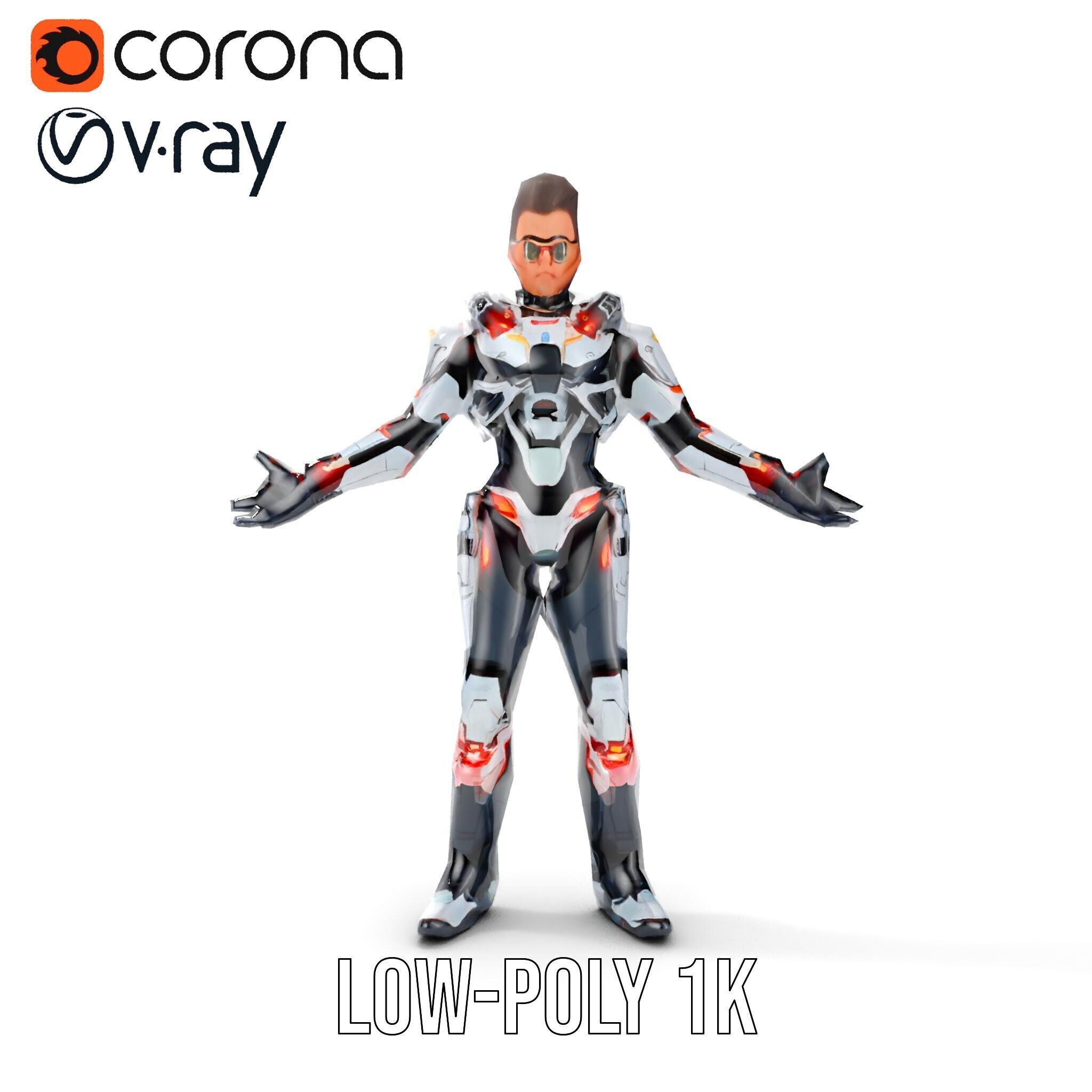 Techno Warrior Rigged and Animated D Character Model Low-poly 3D model_32