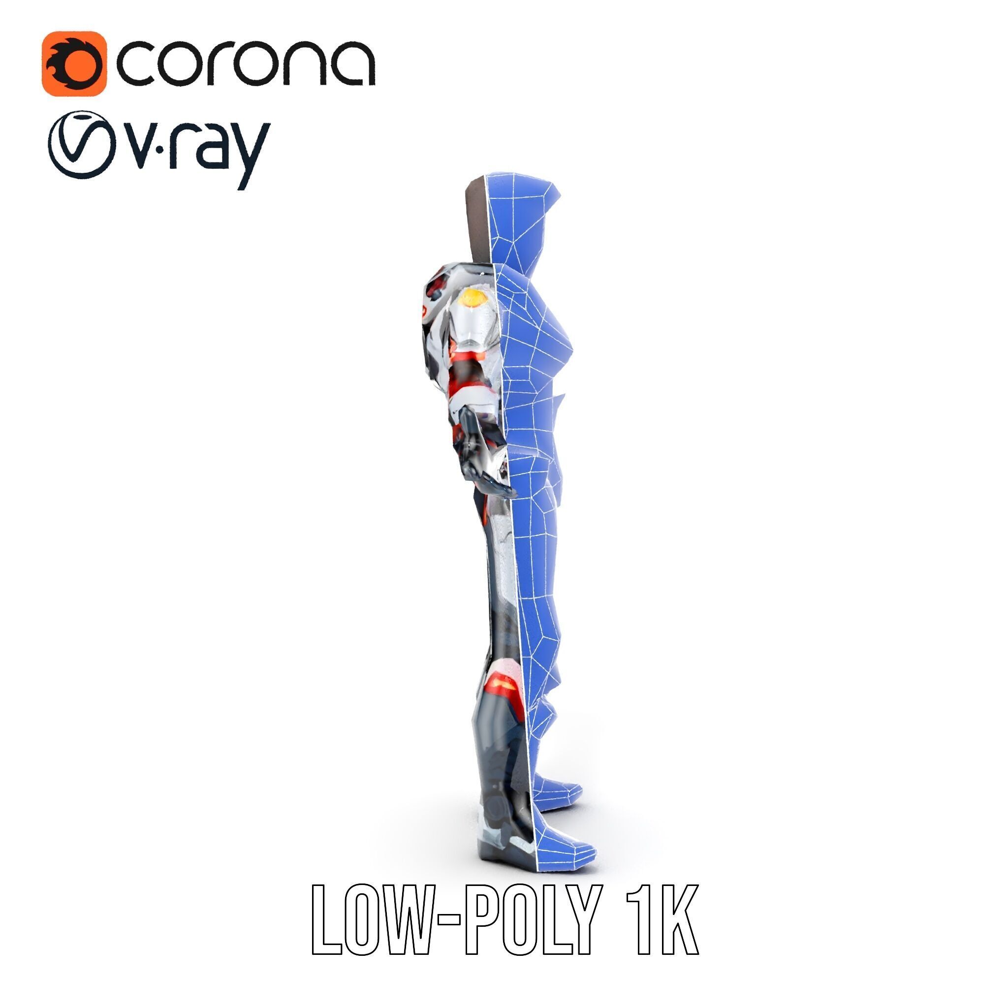 Techno Warrior Rigged and Animated D Character Model Low-poly 3D model_27