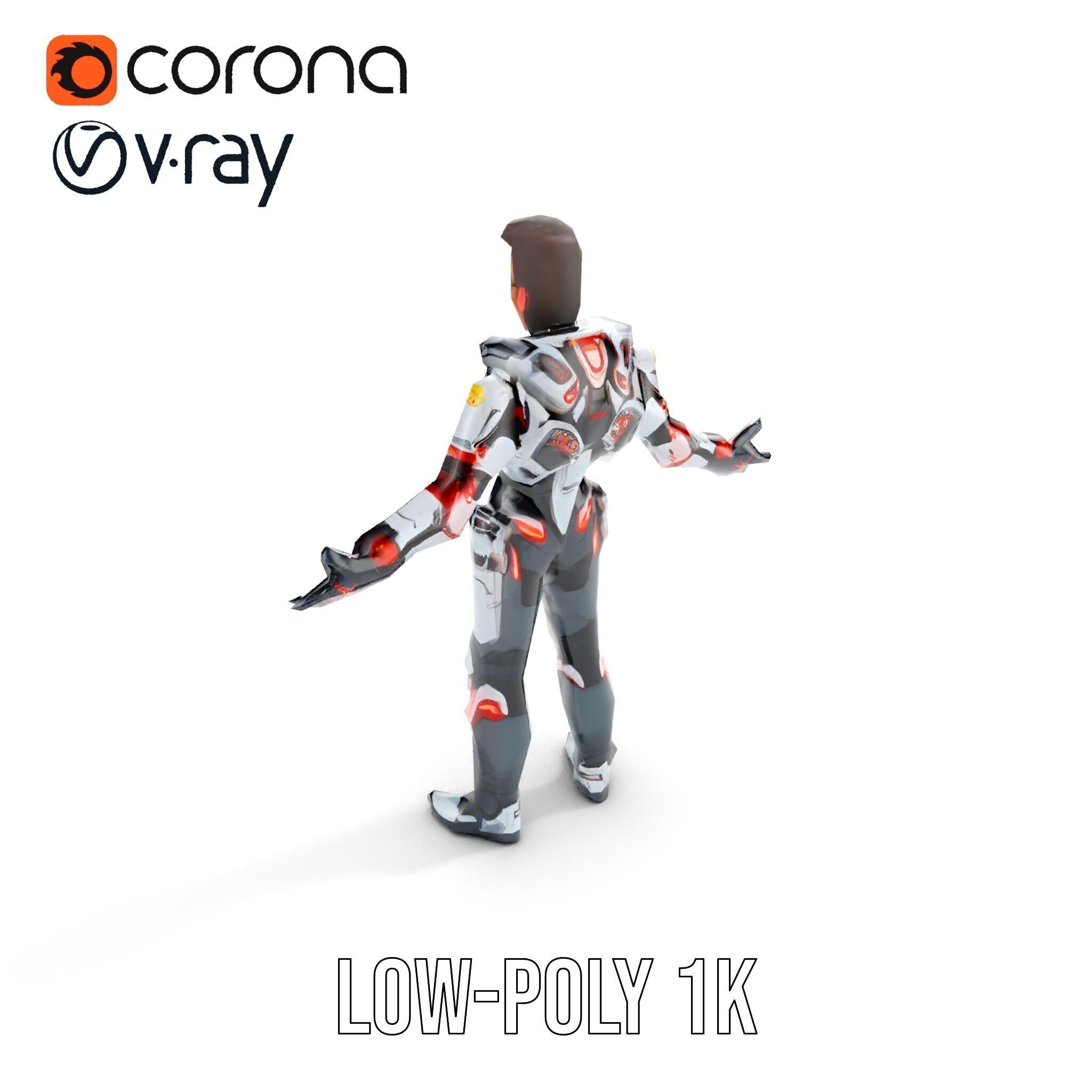 Techno Warrior Rigged and Animated D Character Model Low-poly 3D model_8