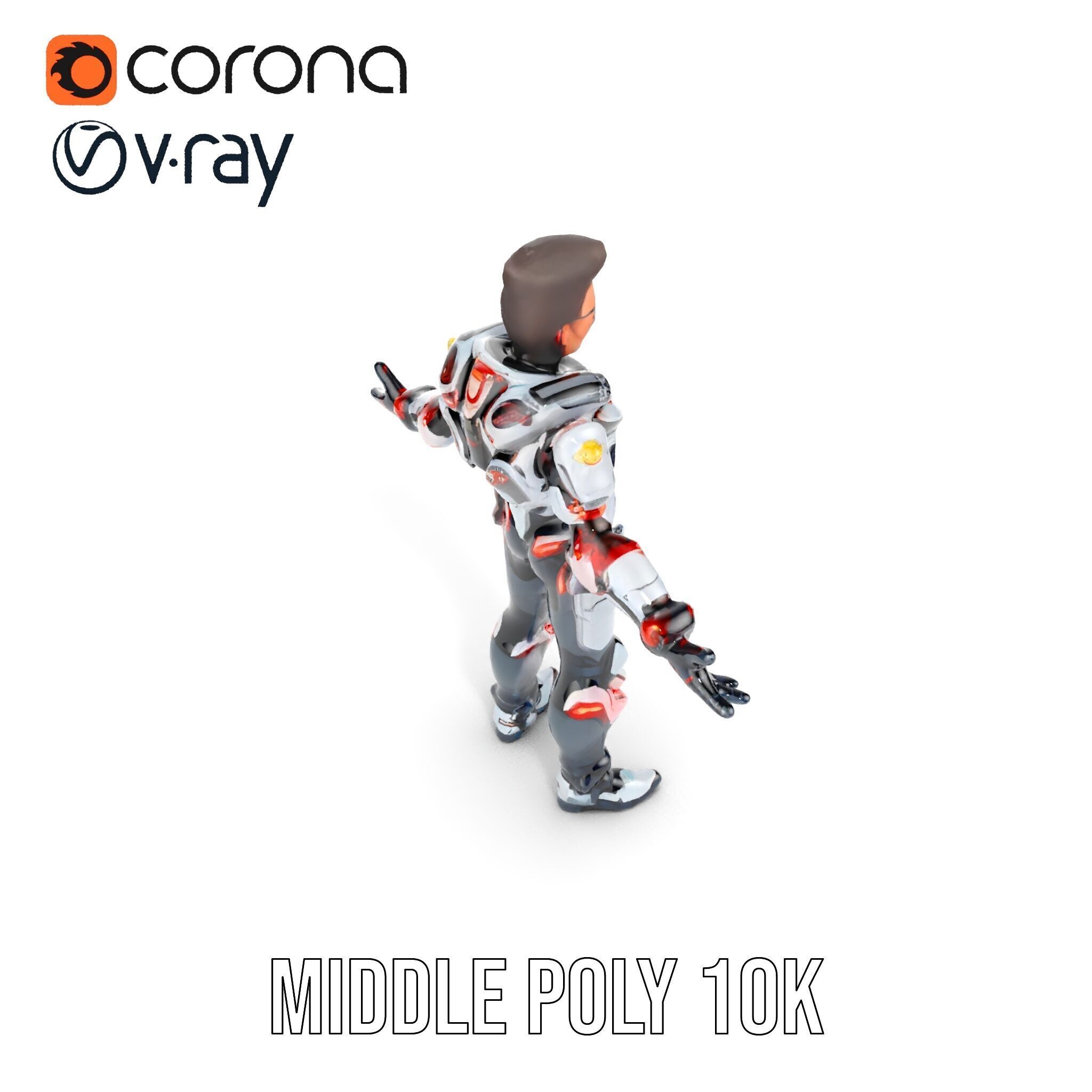 Techno Warrior Rigged and Animated D Character Model Low-poly 3D model_15