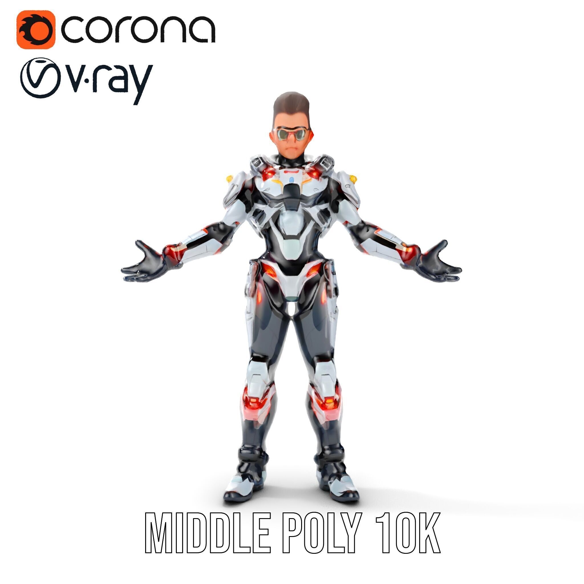 Techno Warrior Rigged and Animated D Character Model Low-poly 3D model_18