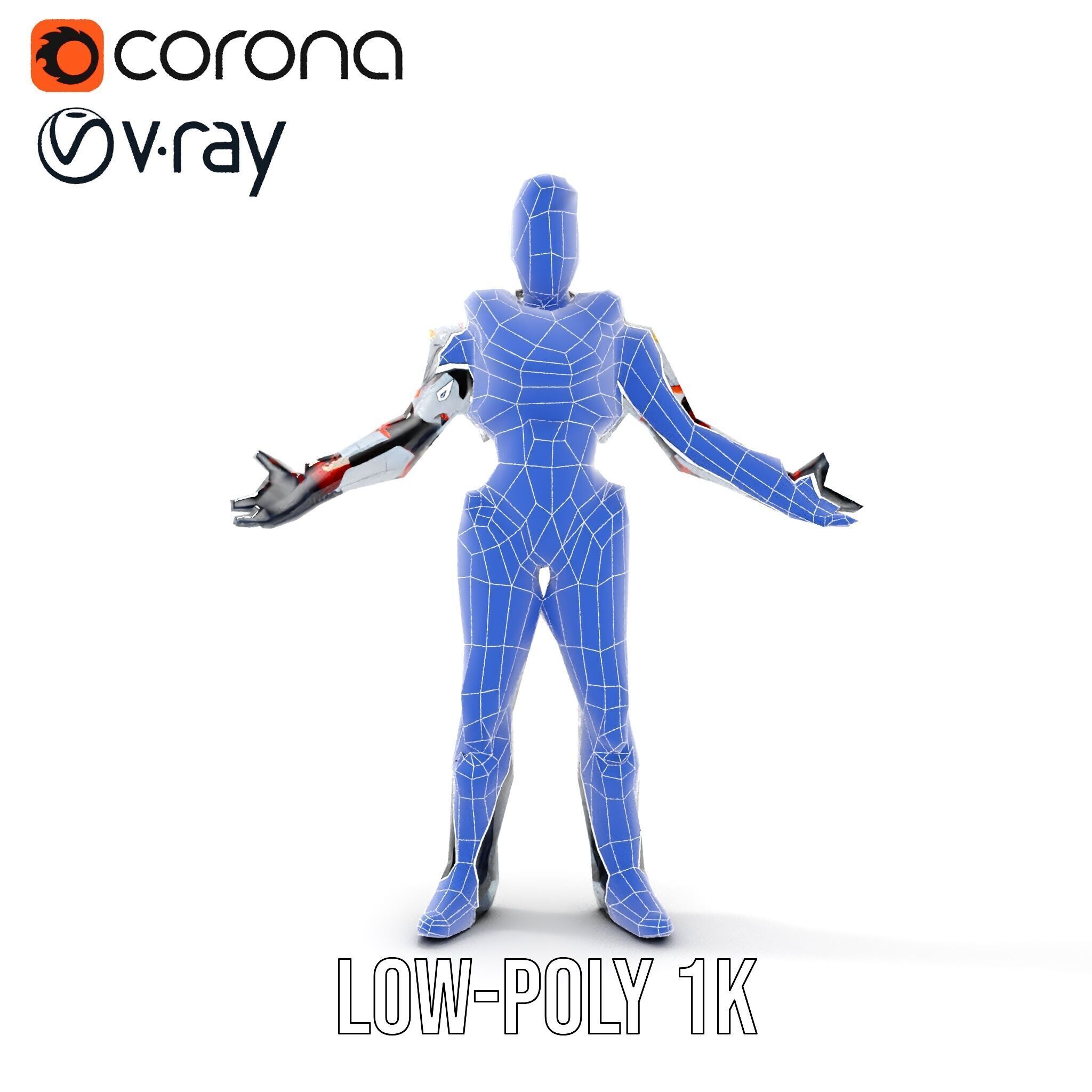 Techno Warrior Rigged and Animated D Character Model Low-poly 3D model_21