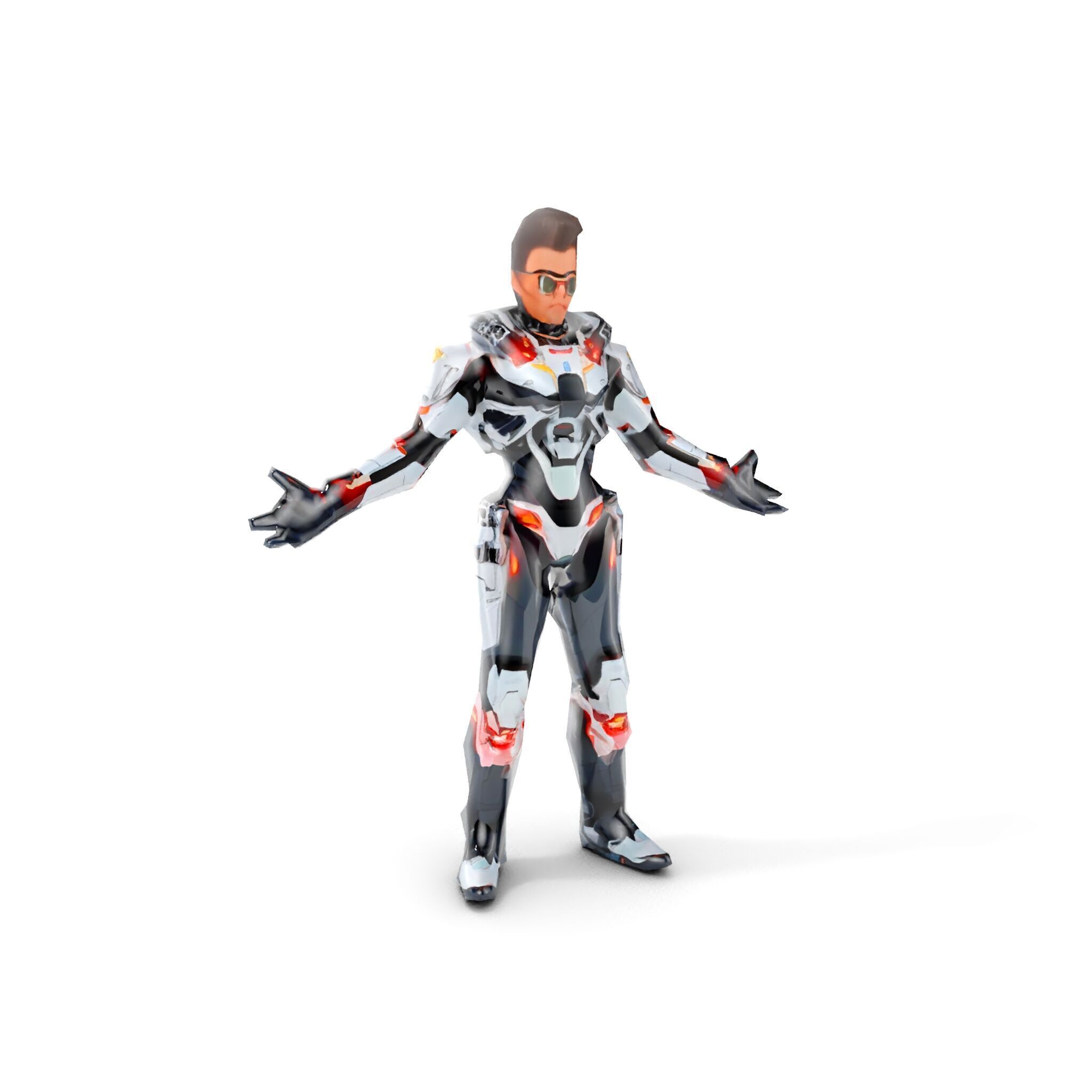 Techno Warrior Rigged and Animated D Character Model Low-poly 3D model_10