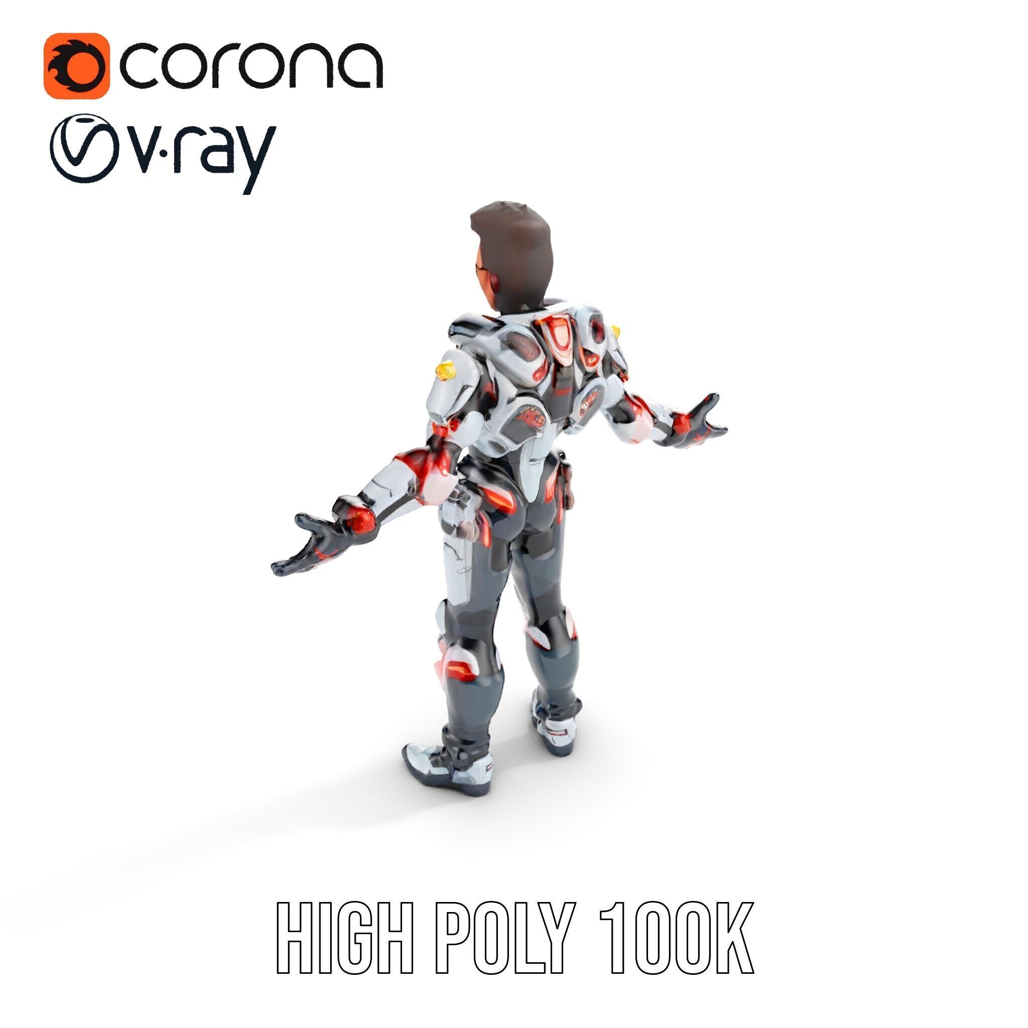 Techno Warrior Rigged and Animated D Character Model Low-poly 3D model_11