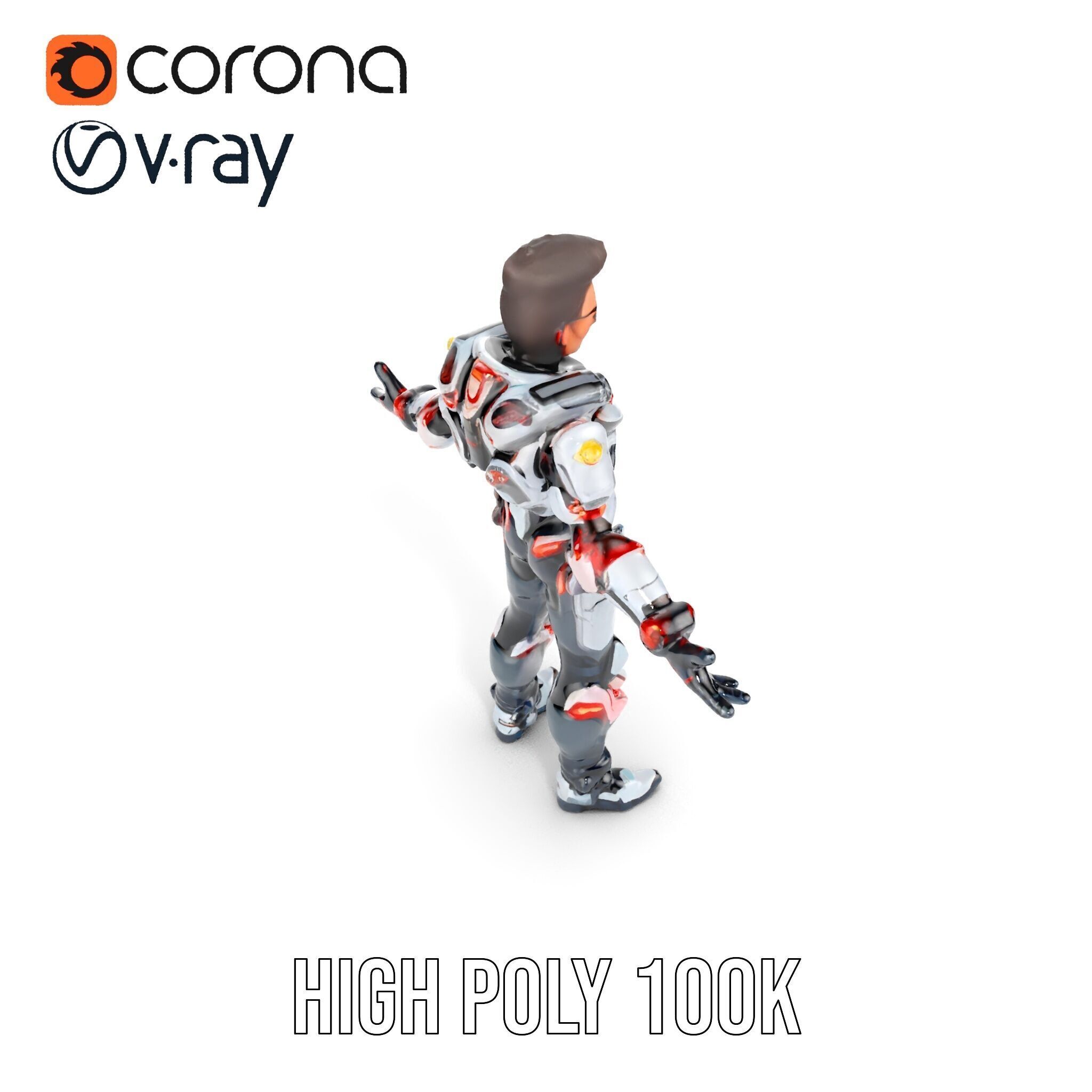 Techno Warrior Rigged and Animated D Character Model Low-poly 3D model_25