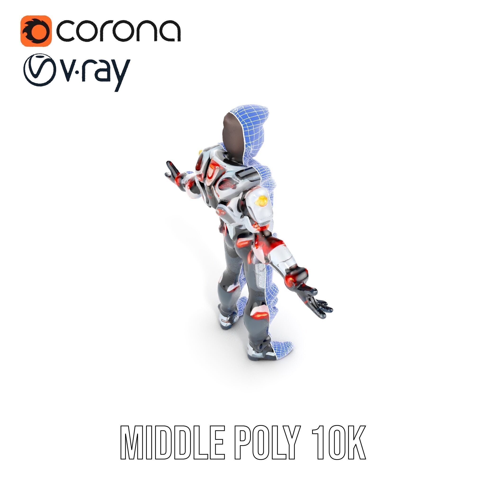 Techno Warrior Rigged and Animated D Character Model Low-poly 3D model_28